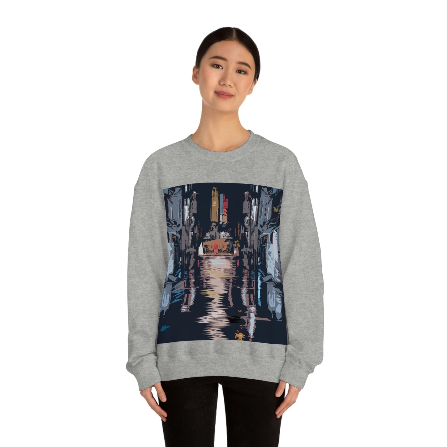 City Night Modern Abstract Art Unisex Heavy Blend™ Crewneck Sweatshirt Ichaku [Perfect Gifts Selection]