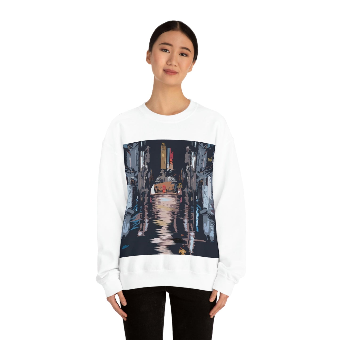 City Night Modern Abstract Art Unisex Heavy Blend™ Crewneck Sweatshirt Ichaku [Perfect Gifts Selection]