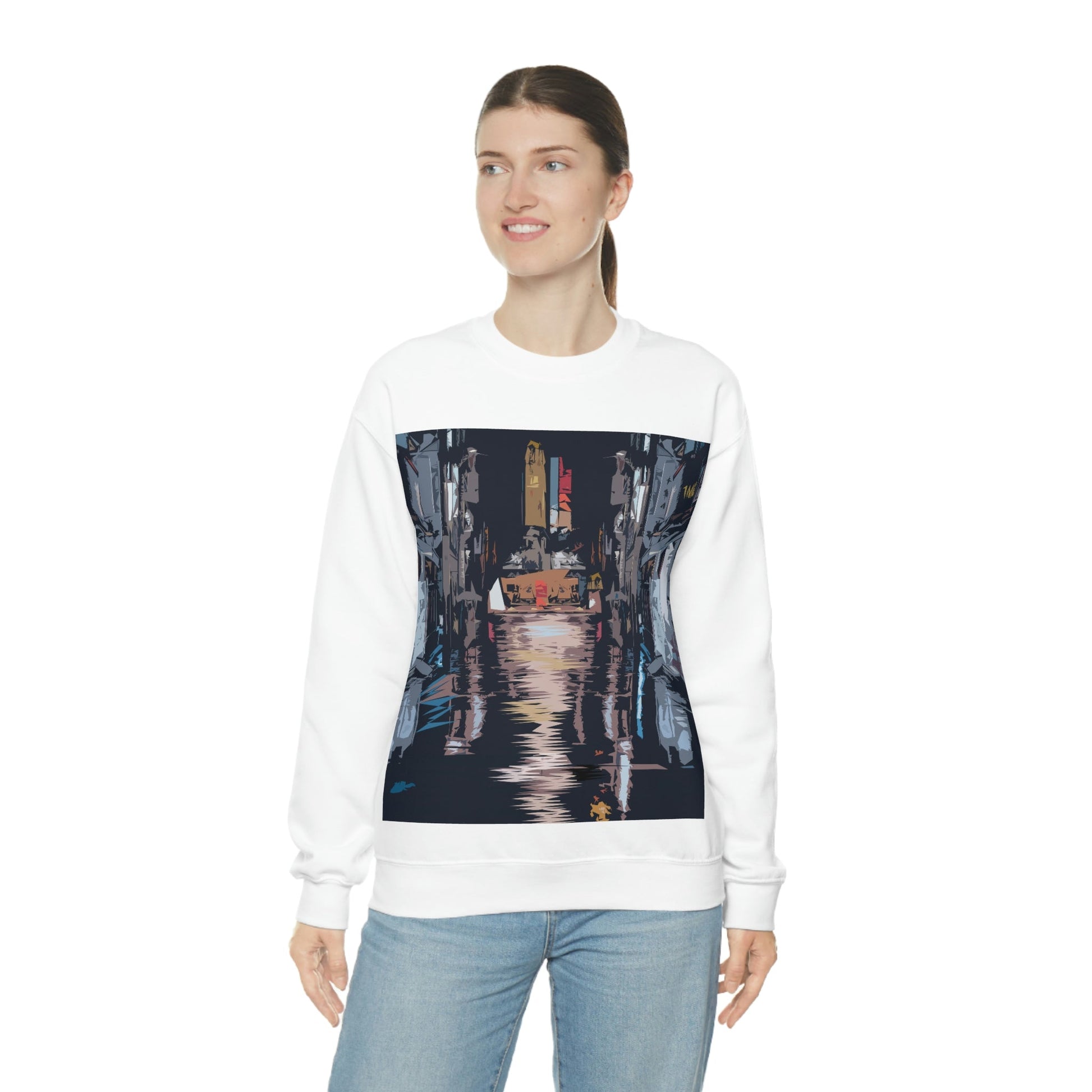 City Night Modern Abstract Art Unisex Heavy Blend™ Crewneck Sweatshirt Ichaku [Perfect Gifts Selection]