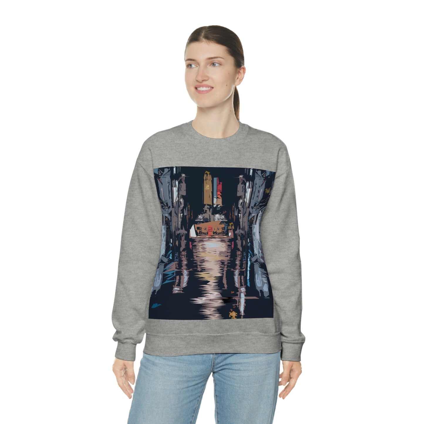 City Night Modern Abstract Art Unisex Heavy Blend™ Crewneck Sweatshirt Ichaku [Perfect Gifts Selection]