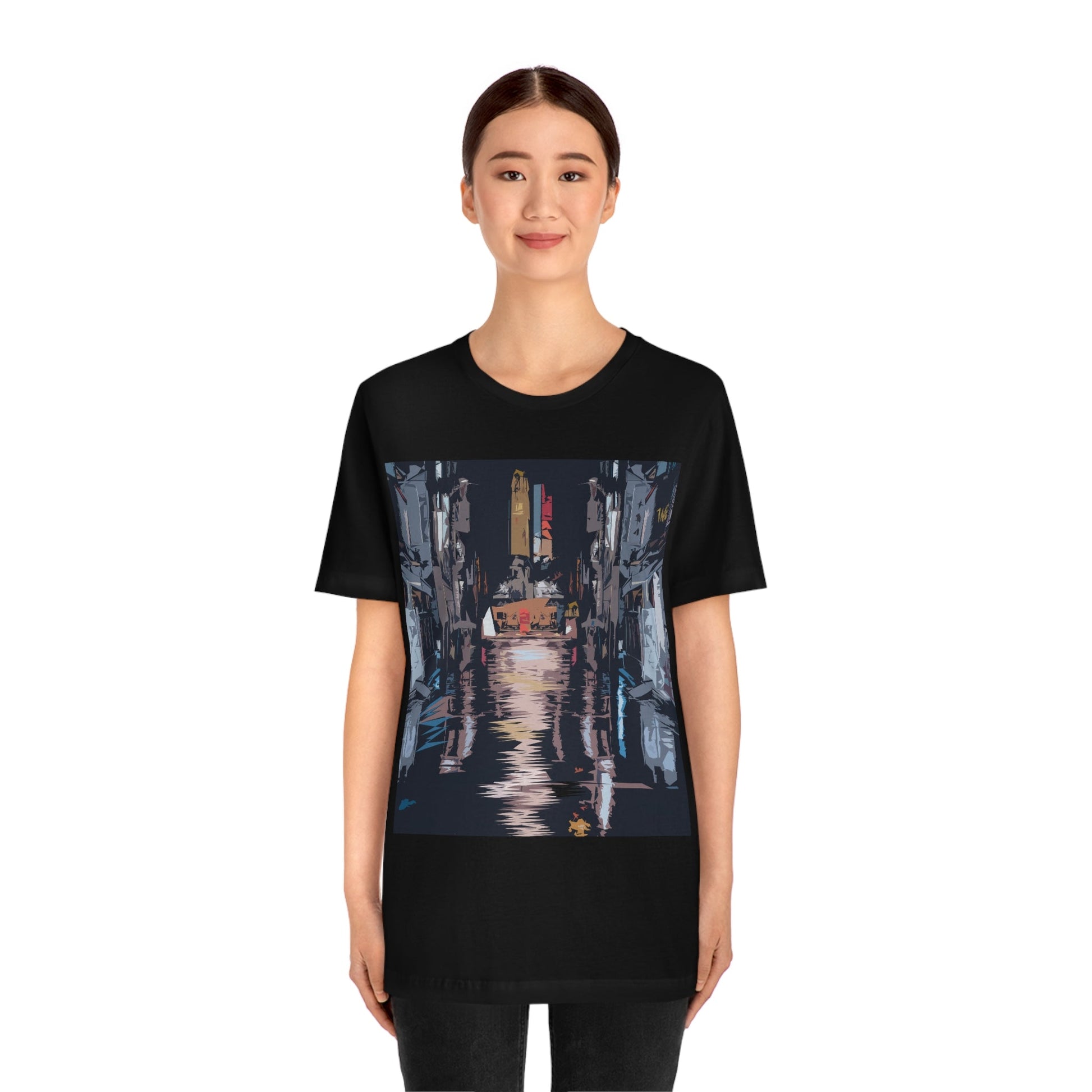 City Night Modern Abstract Art Unisex Jersey Short Sleeve T-Shirt Ichaku [Perfect Gifts Selection]