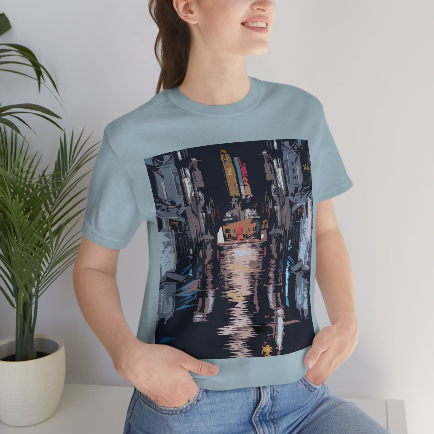 City Night Modern Abstract Art Unisex Jersey Short Sleeve T-Shirt Ichaku [Perfect Gifts Selection]