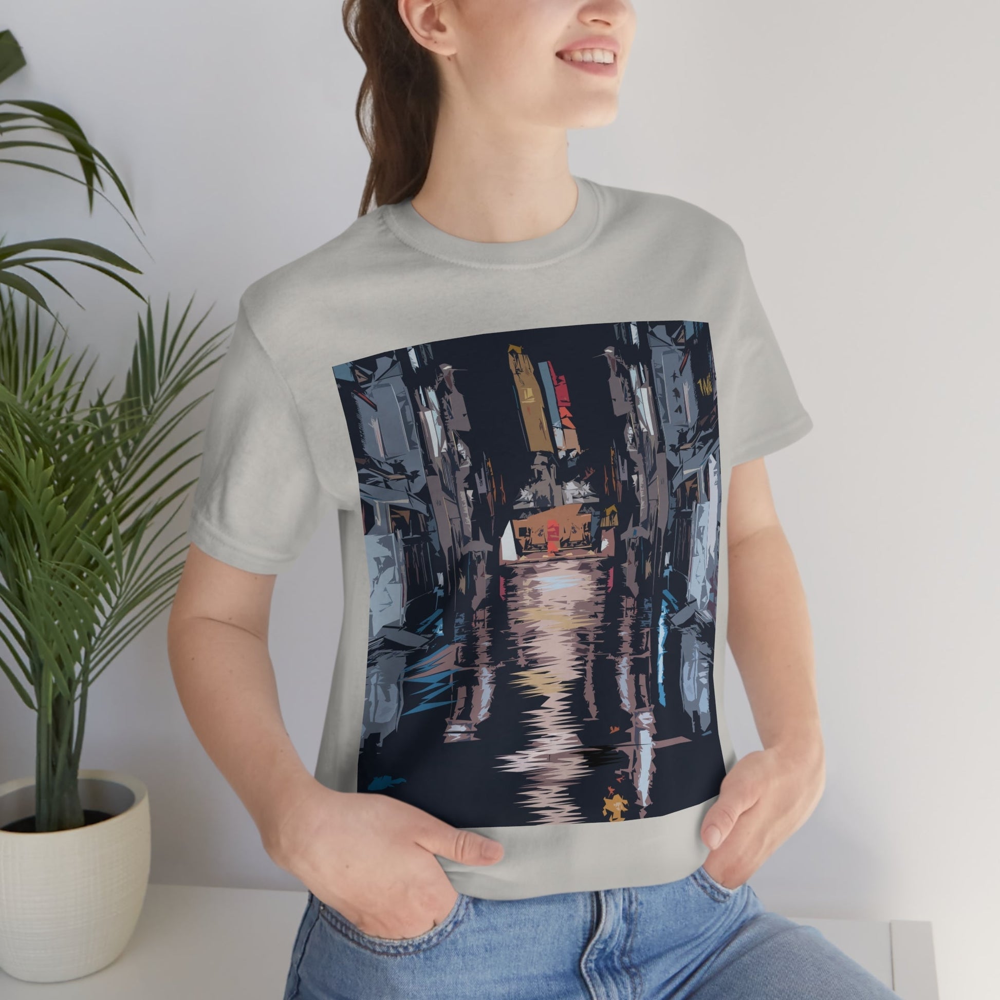 City Night Modern Abstract Art Unisex Jersey Short Sleeve T-Shirt Ichaku [Perfect Gifts Selection]