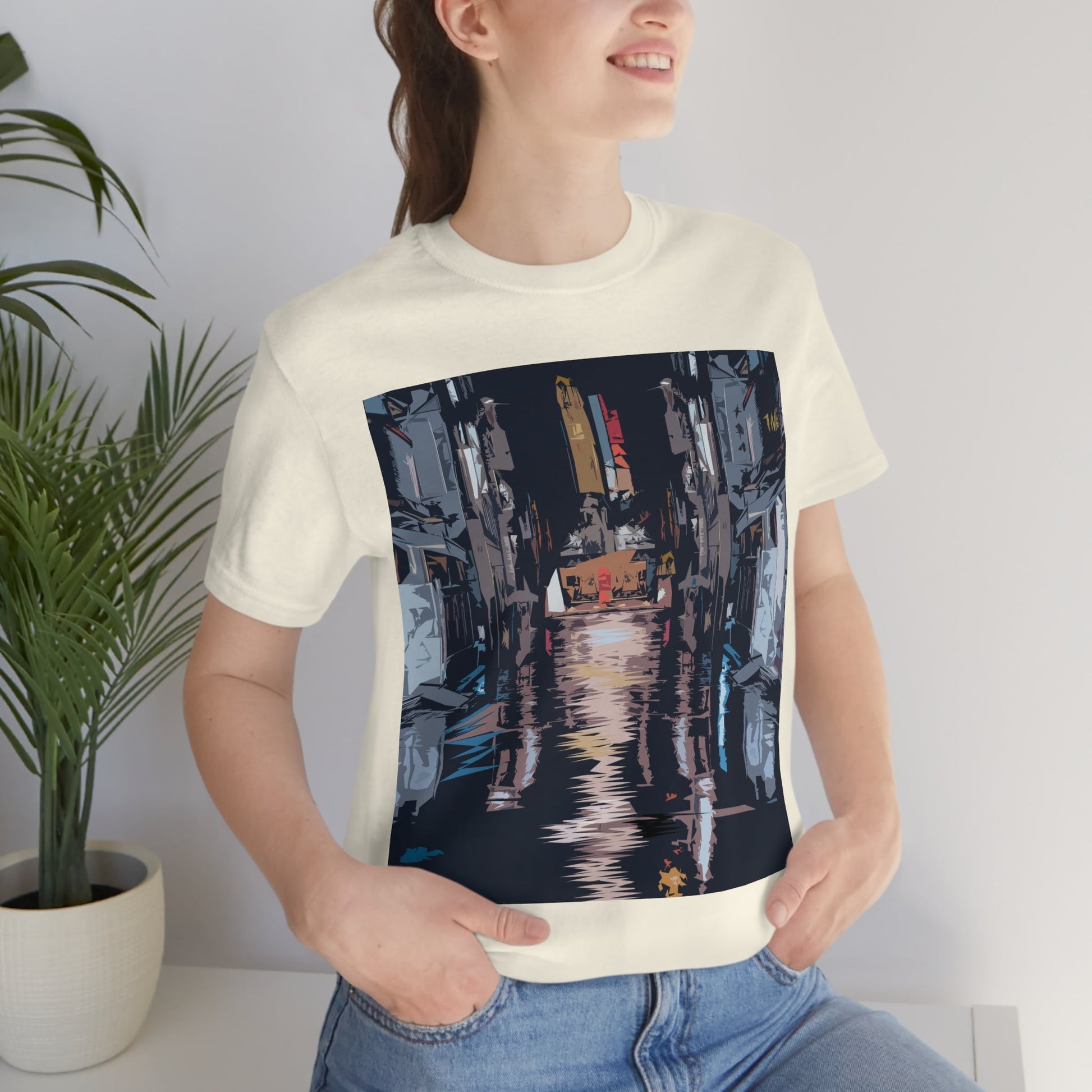 City Night Modern Abstract Art Unisex Jersey Short Sleeve T-Shirt Ichaku [Perfect Gifts Selection]