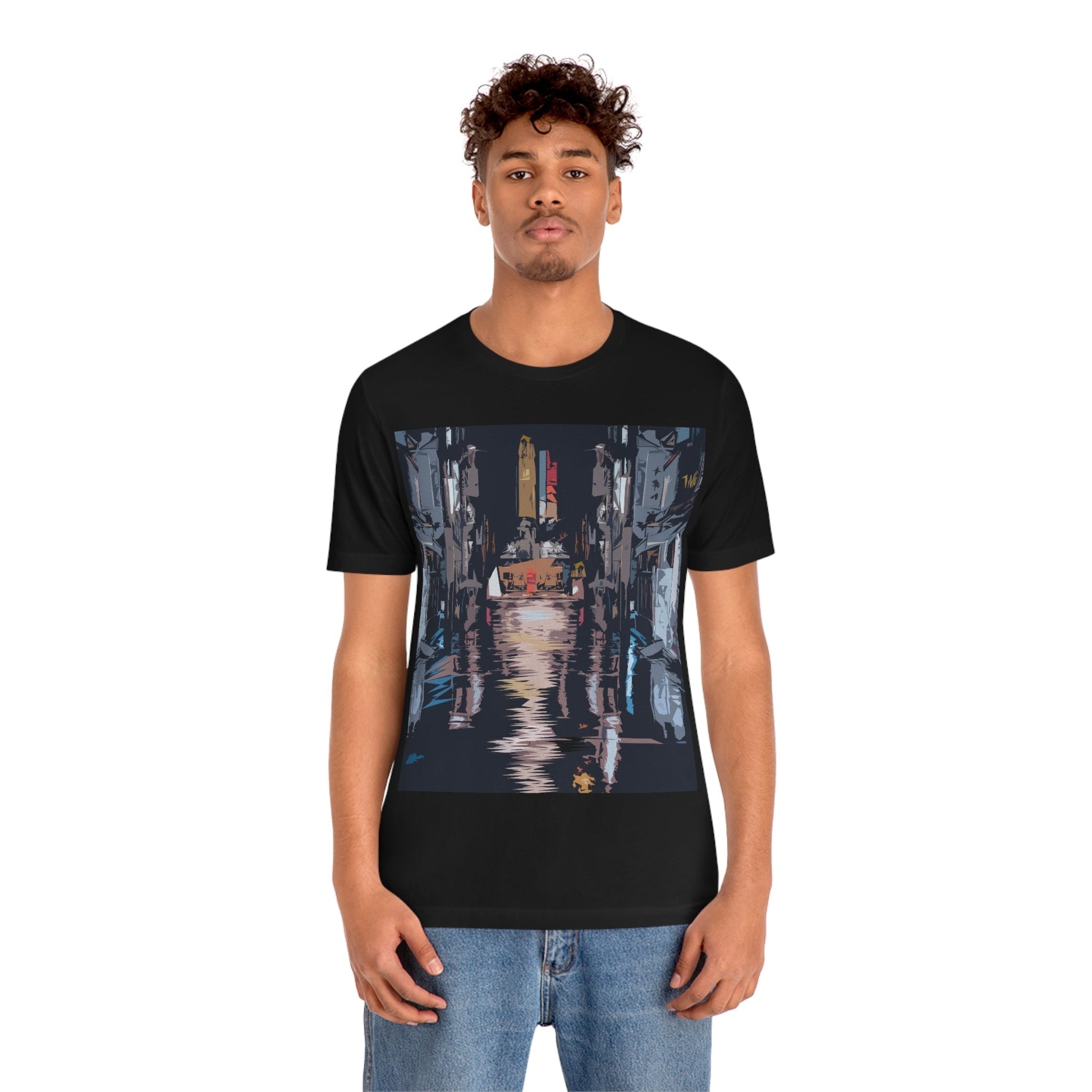 City Night Modern Abstract Art Unisex Jersey Short Sleeve T-Shirt Ichaku [Perfect Gifts Selection]