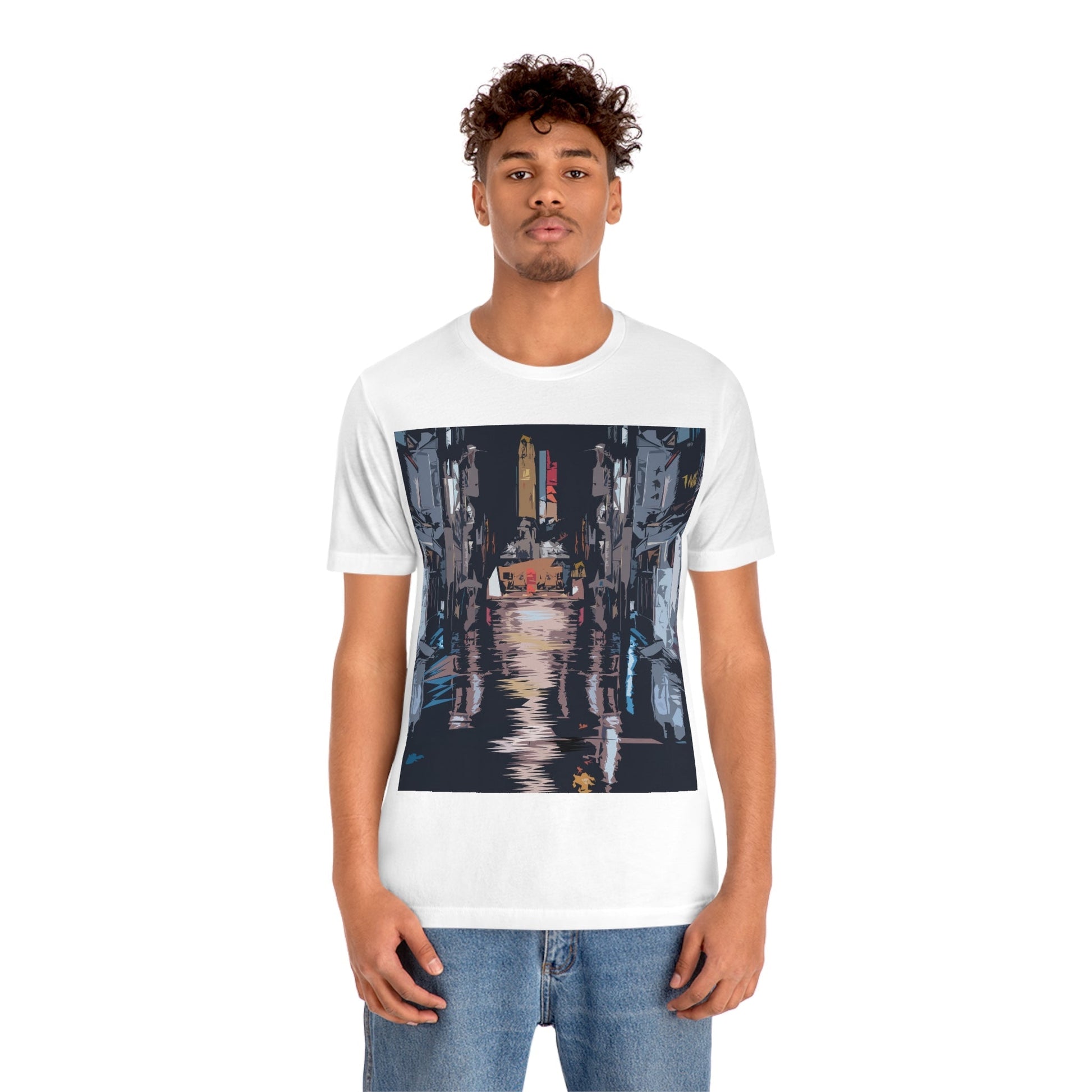 City Night Modern Abstract Art Unisex Jersey Short Sleeve T-Shirt Ichaku [Perfect Gifts Selection]