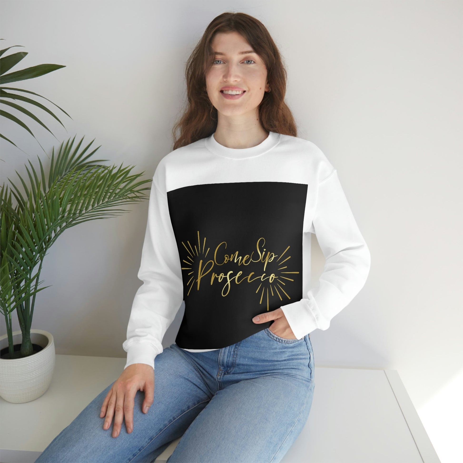 Come Sip Prosecco Party Wine Art Unisex Heavy Blend™ Crewneck Sweatshirt Ichaku [Perfect Gifts Selection]