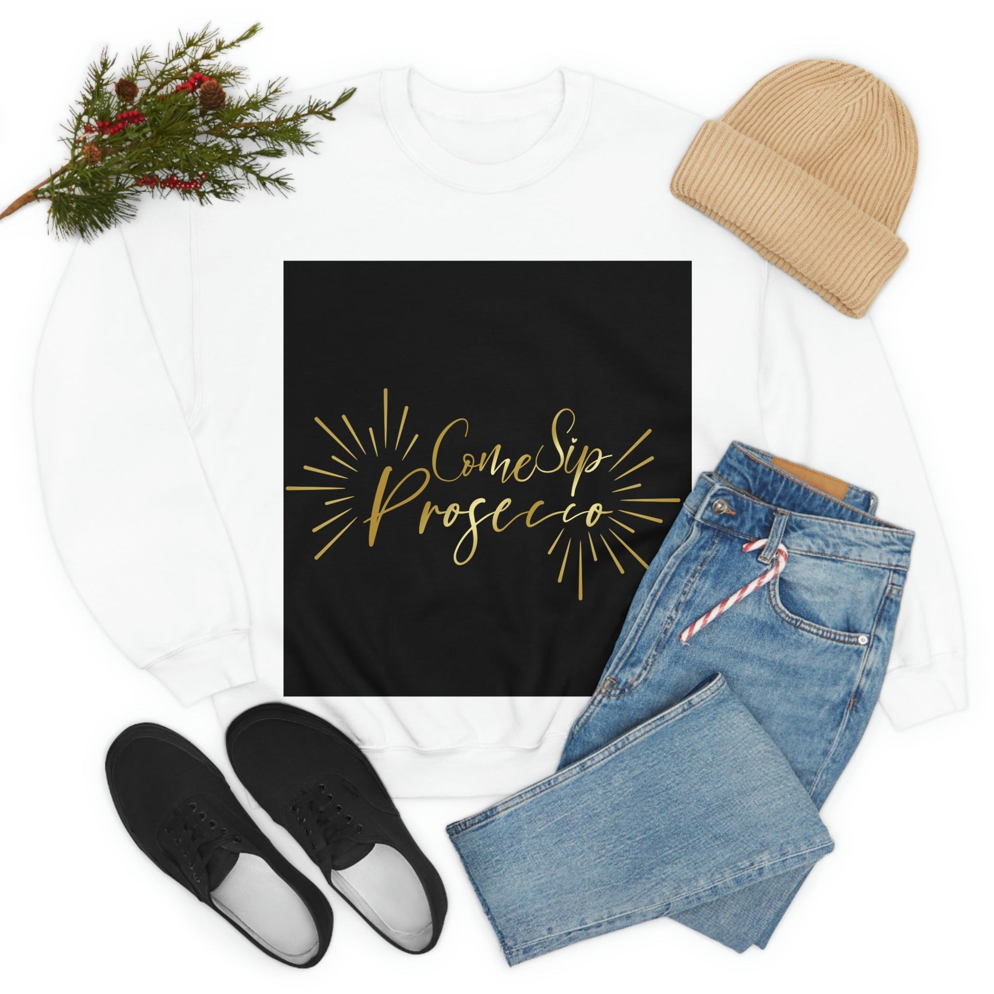 Come Sip Prosecco Party Wine Art Unisex Heavy Blend™ Crewneck Sweatshirt Ichaku [Perfect Gifts Selection]