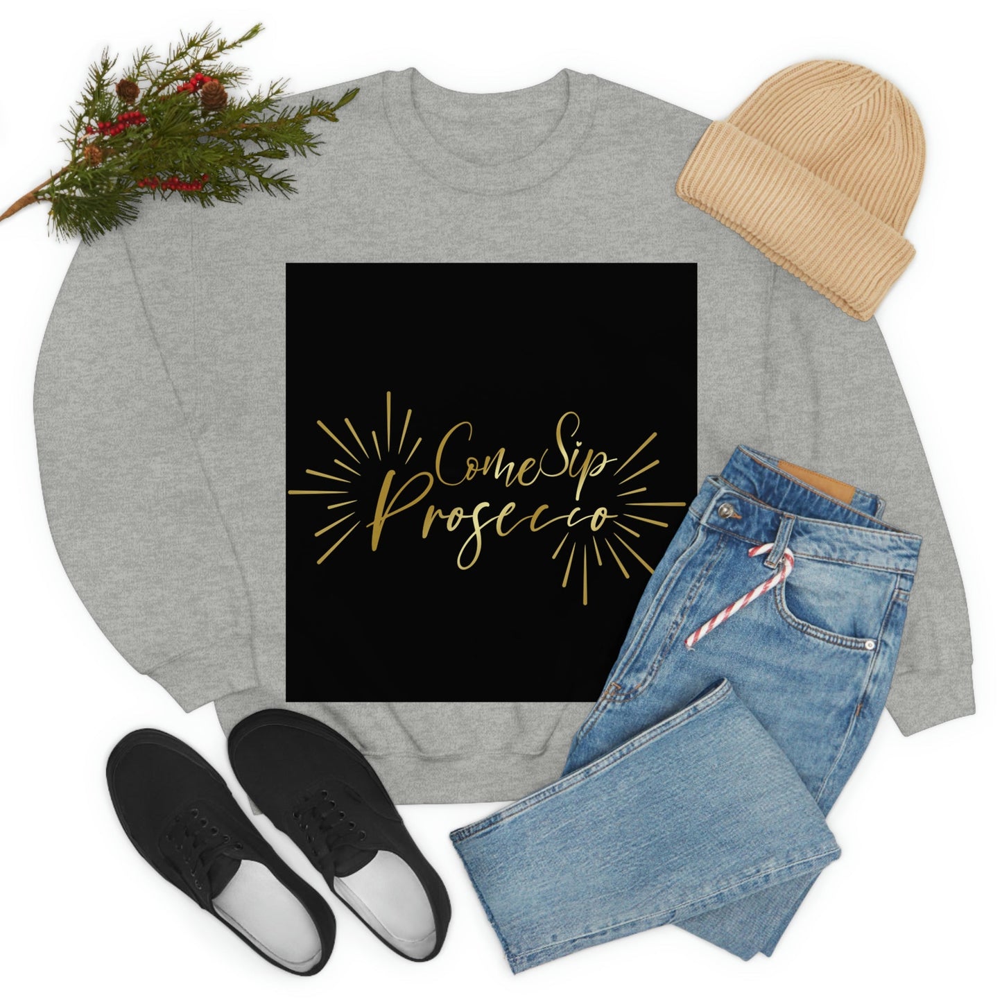 Come Sip Prosecco Party Wine Art Unisex Heavy Blend™ Crewneck Sweatshirt Ichaku [Perfect Gifts Selection]