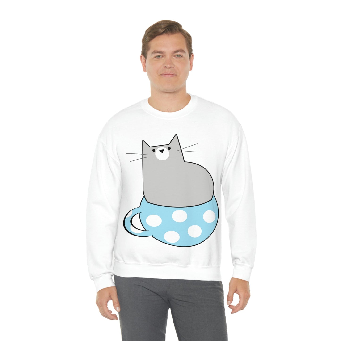 Cup Of Cat Watching Funny Pink Anime Unisex Heavy Blend™ Crewneck Sweatshirt Ichaku [Perfect Gifts Selection]