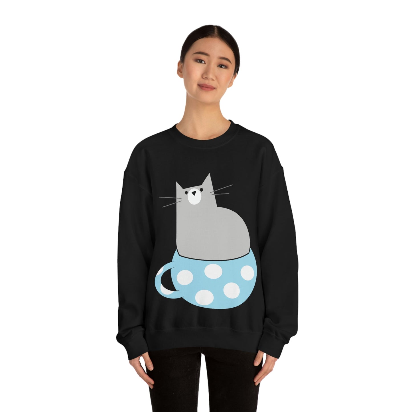 Cup Of Cat Watching Funny Pink Anime Unisex Heavy Blend™ Crewneck Sweatshirt Ichaku [Perfect Gifts Selection]