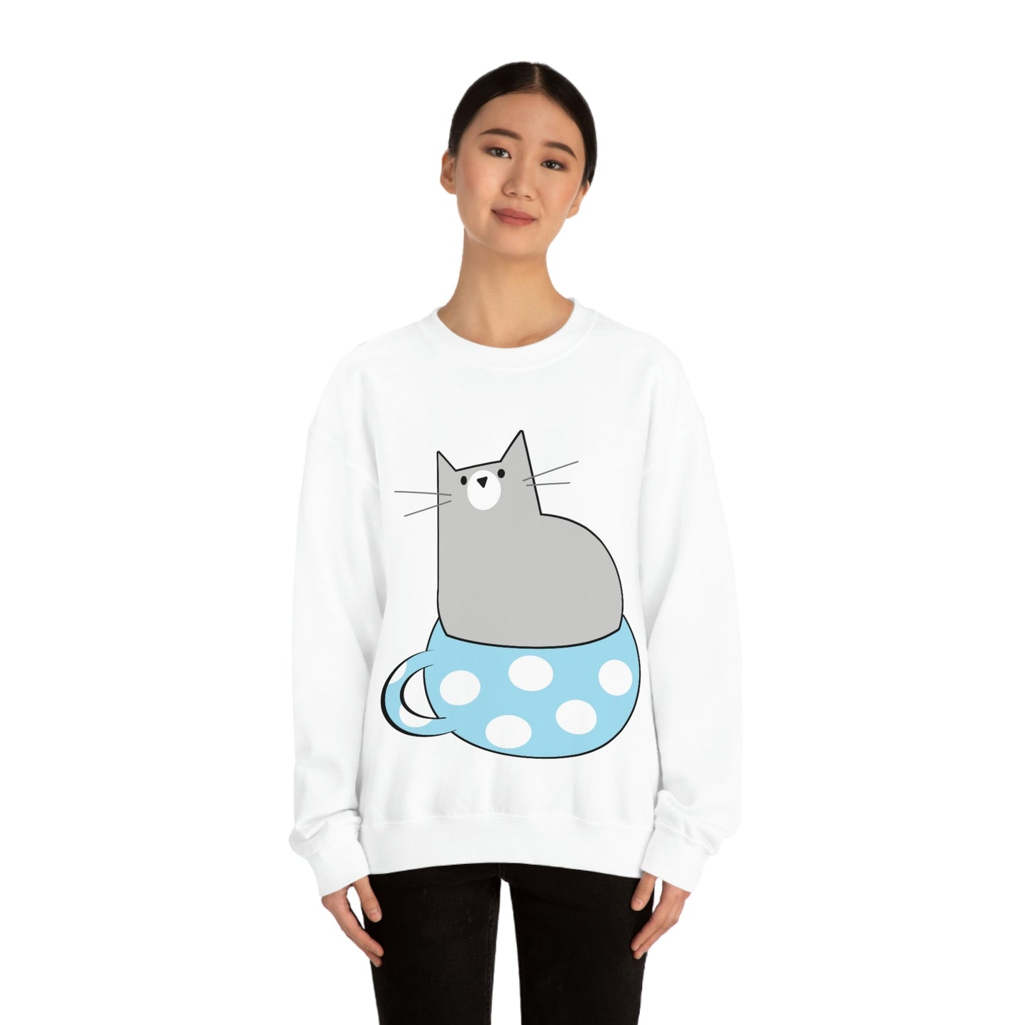 Cup Of Cat Watching Funny Pink Anime Unisex Heavy Blend™ Crewneck Sweatshirt Ichaku [Perfect Gifts Selection]