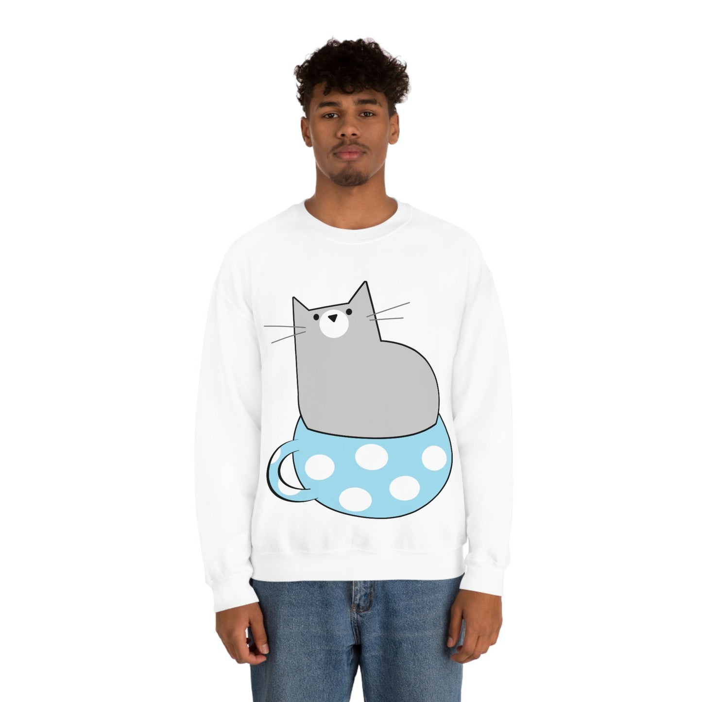 Cup Of Cat Watching Funny Pink Anime Unisex Heavy Blend™ Crewneck Sweatshirt Ichaku [Perfect Gifts Selection]