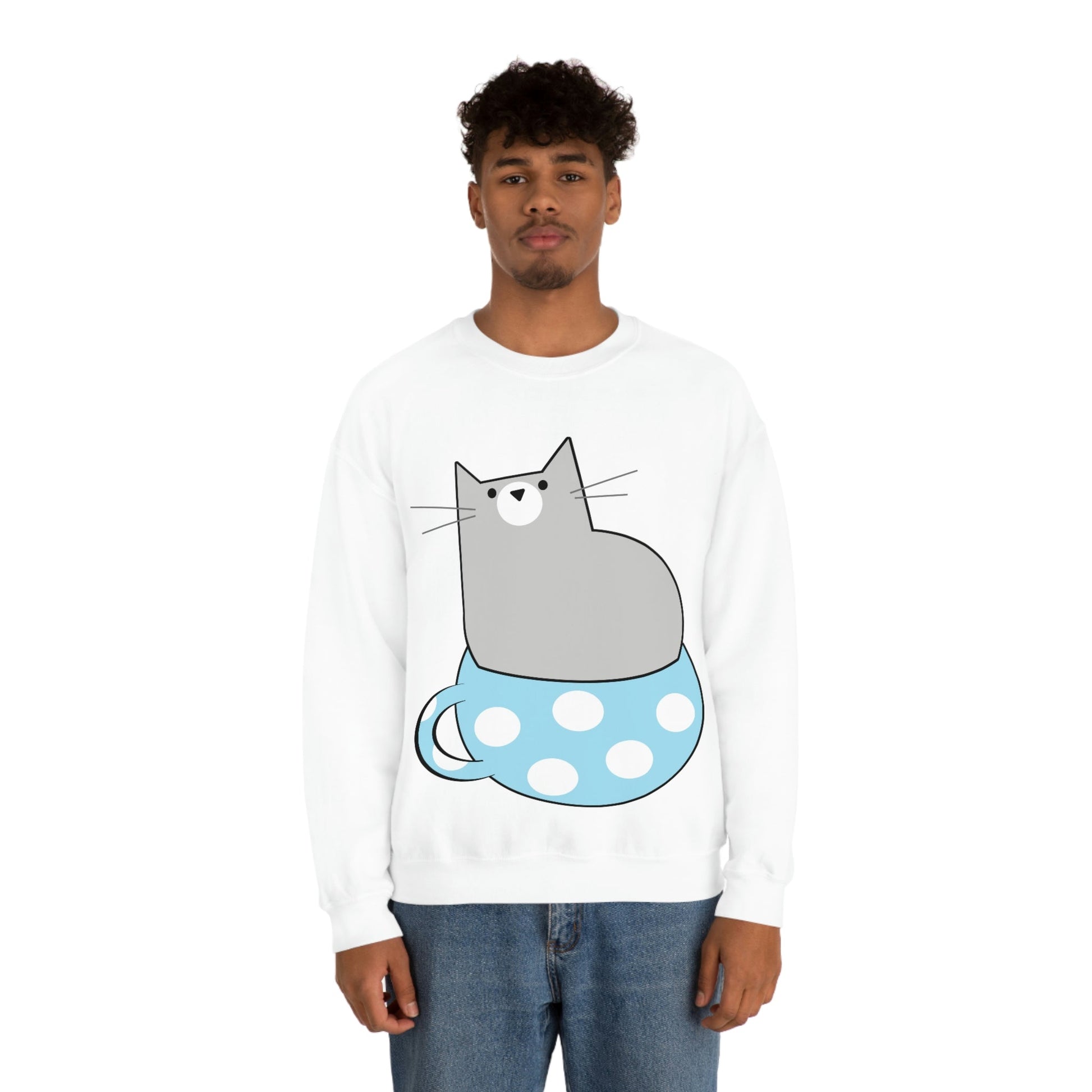 Cup Of Cat Watching Funny Pink Anime Unisex Heavy Blend™ Crewneck Sweatshirt Ichaku [Perfect Gifts Selection]