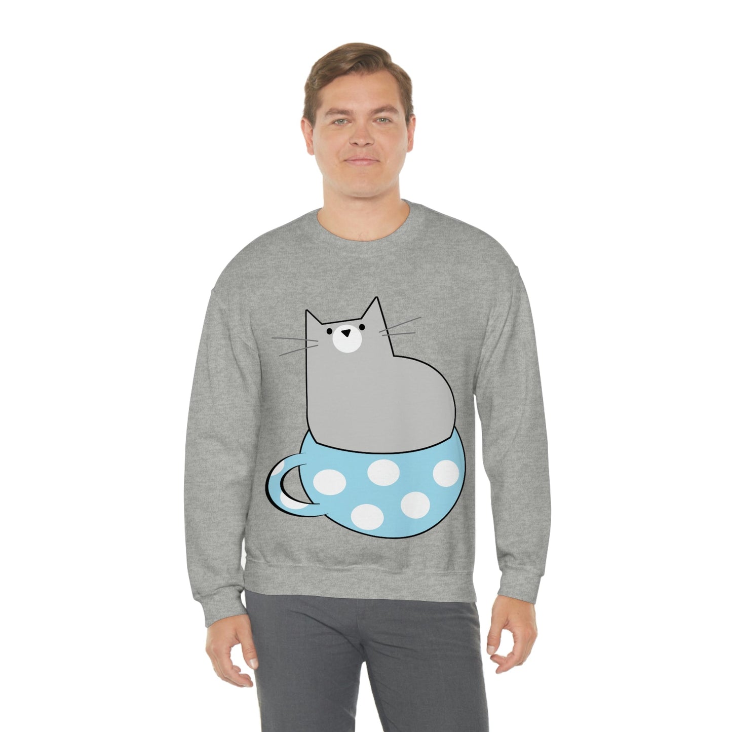 Cup Of Cat Watching Funny Pink Anime Unisex Heavy Blend™ Crewneck Sweatshirt Ichaku [Perfect Gifts Selection]