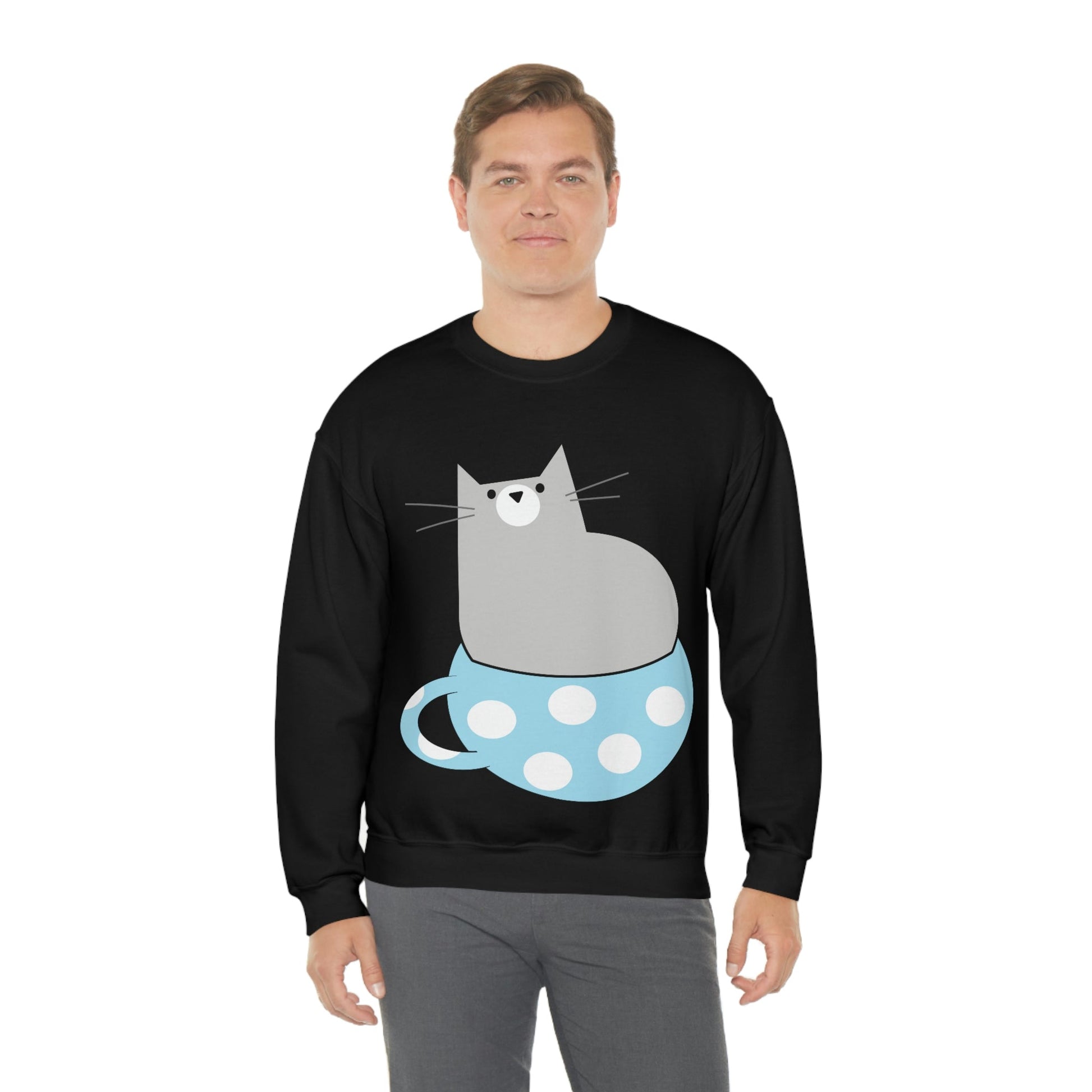 Cup Of Cat Watching Funny Pink Anime Unisex Heavy Blend™ Crewneck Sweatshirt Ichaku [Perfect Gifts Selection]