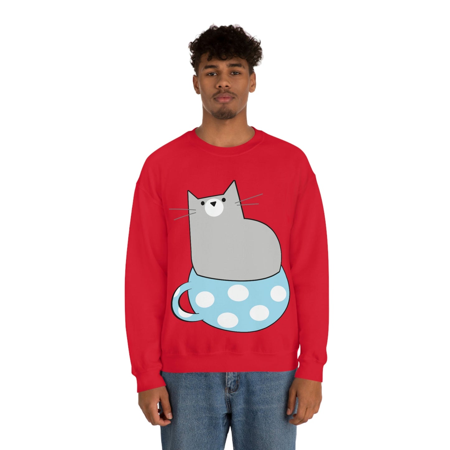 Cup Of Cat Watching Funny Pink Anime Unisex Heavy Blend™ Crewneck Sweatshirt Ichaku [Perfect Gifts Selection]