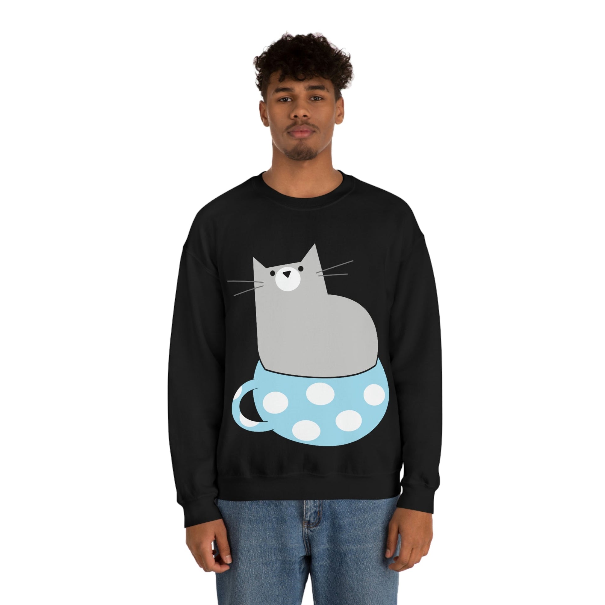 Cup Of Cat Watching Funny Pink Anime Unisex Heavy Blend™ Crewneck Sweatshirt Ichaku [Perfect Gifts Selection]