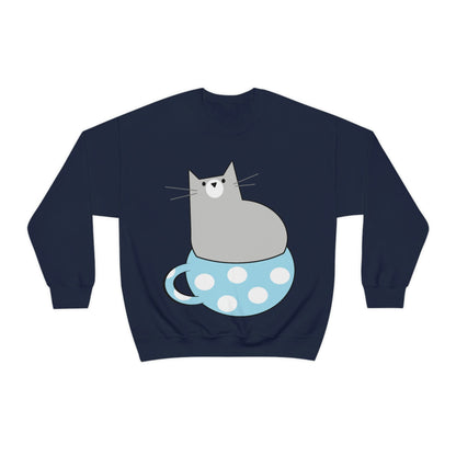 Cup Of Cat Watching Funny Pink Anime Unisex Heavy Blend™ Crewneck Sweatshirt Ichaku [Perfect Gifts Selection]