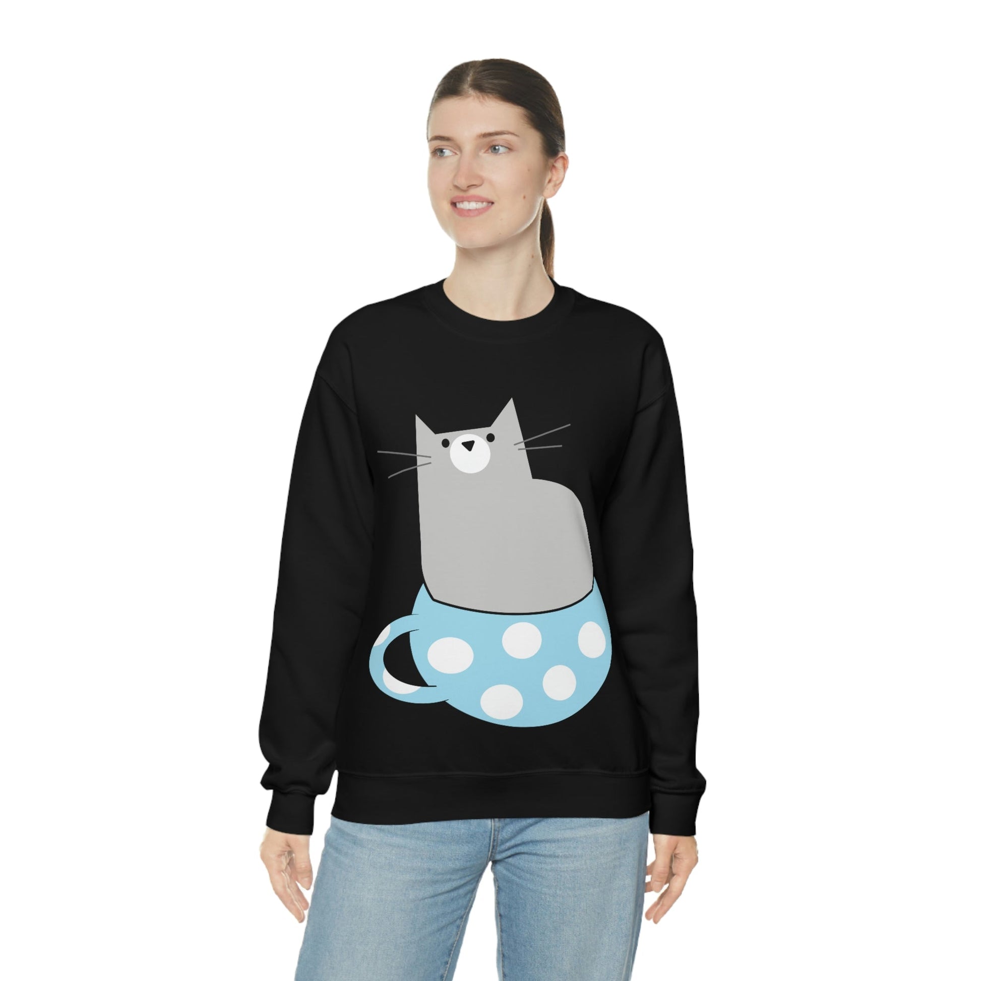 Cup Of Cat Watching Funny Pink Anime Unisex Heavy Blend™ Crewneck Sweatshirt Ichaku [Perfect Gifts Selection]