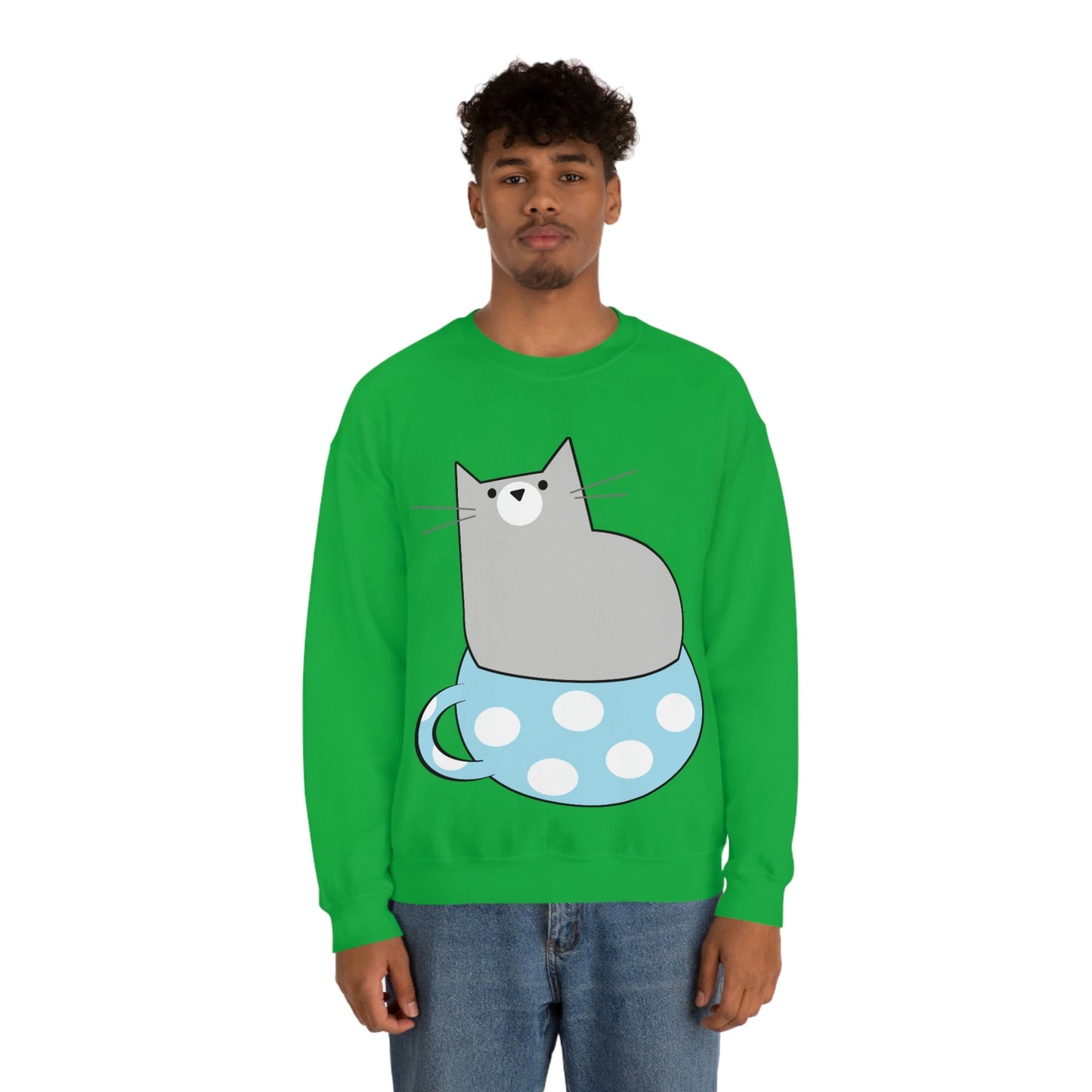 Cup Of Cat Watching Funny Pink Anime Unisex Heavy Blend™ Crewneck Sweatshirt Ichaku [Perfect Gifts Selection]