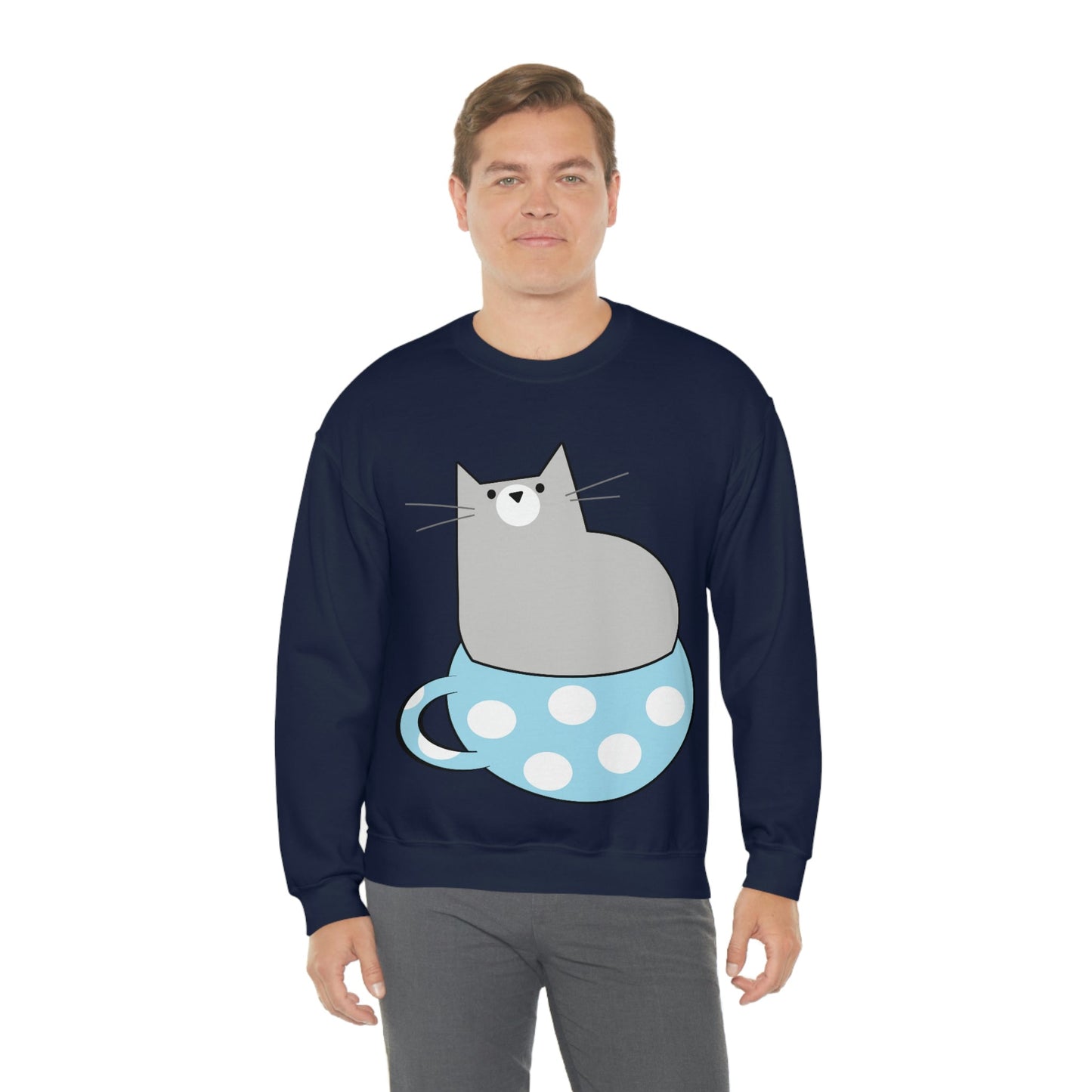 Cup Of Cat Watching Funny Pink Anime Unisex Heavy Blend™ Crewneck Sweatshirt Ichaku [Perfect Gifts Selection]