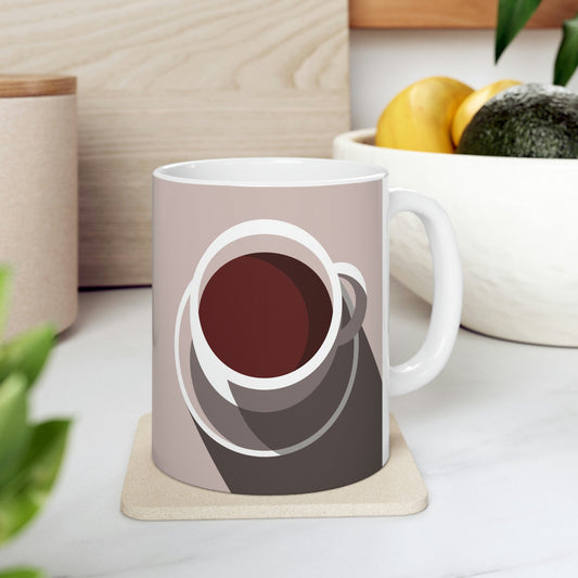 Cup Of Coffee Minimal Art Aesthetic Beige Ceramic Mug 11oz Ichaku [Perfect Gifts Selection]