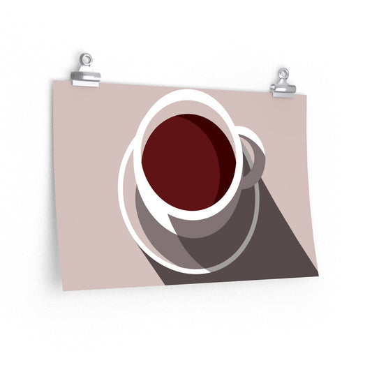 Cup Of Coffee Minimal Art Aesthetic Beige Premium Matte Horizontal Posters Ichaku [Perfect Gifts Selection]