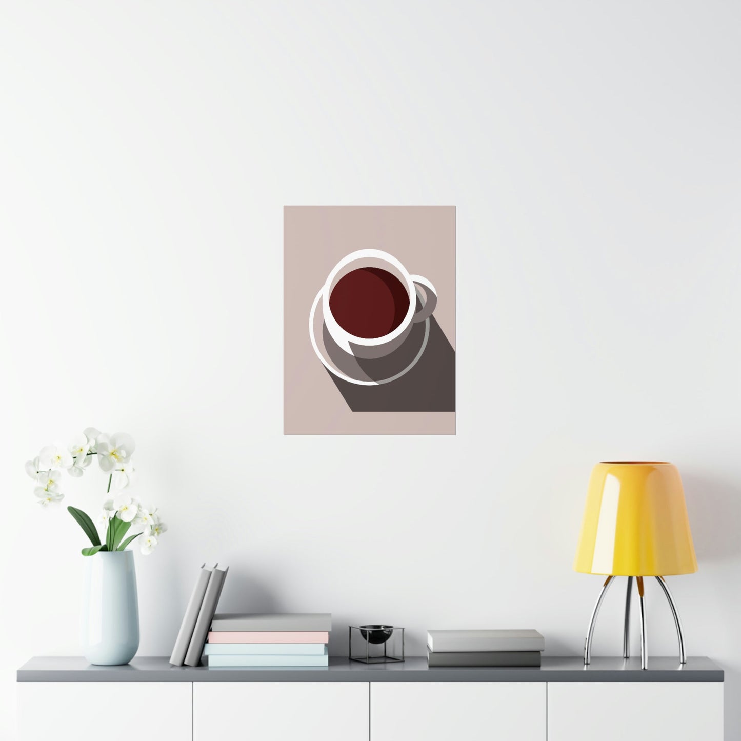 Cup Of Coffee Minimal Art Aesthetic Beige Premium Matte Vertical Posters Ichaku [Perfect Gifts Selection]