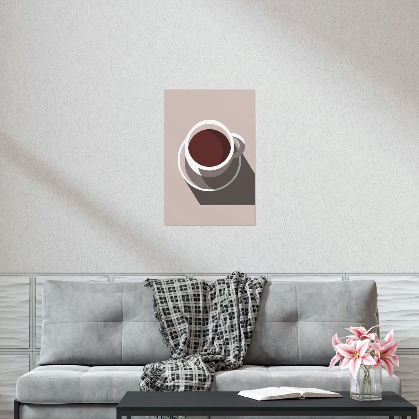 Cup Of Coffee Minimal Art Aesthetic Beige Premium Matte Vertical Posters Ichaku [Perfect Gifts Selection]