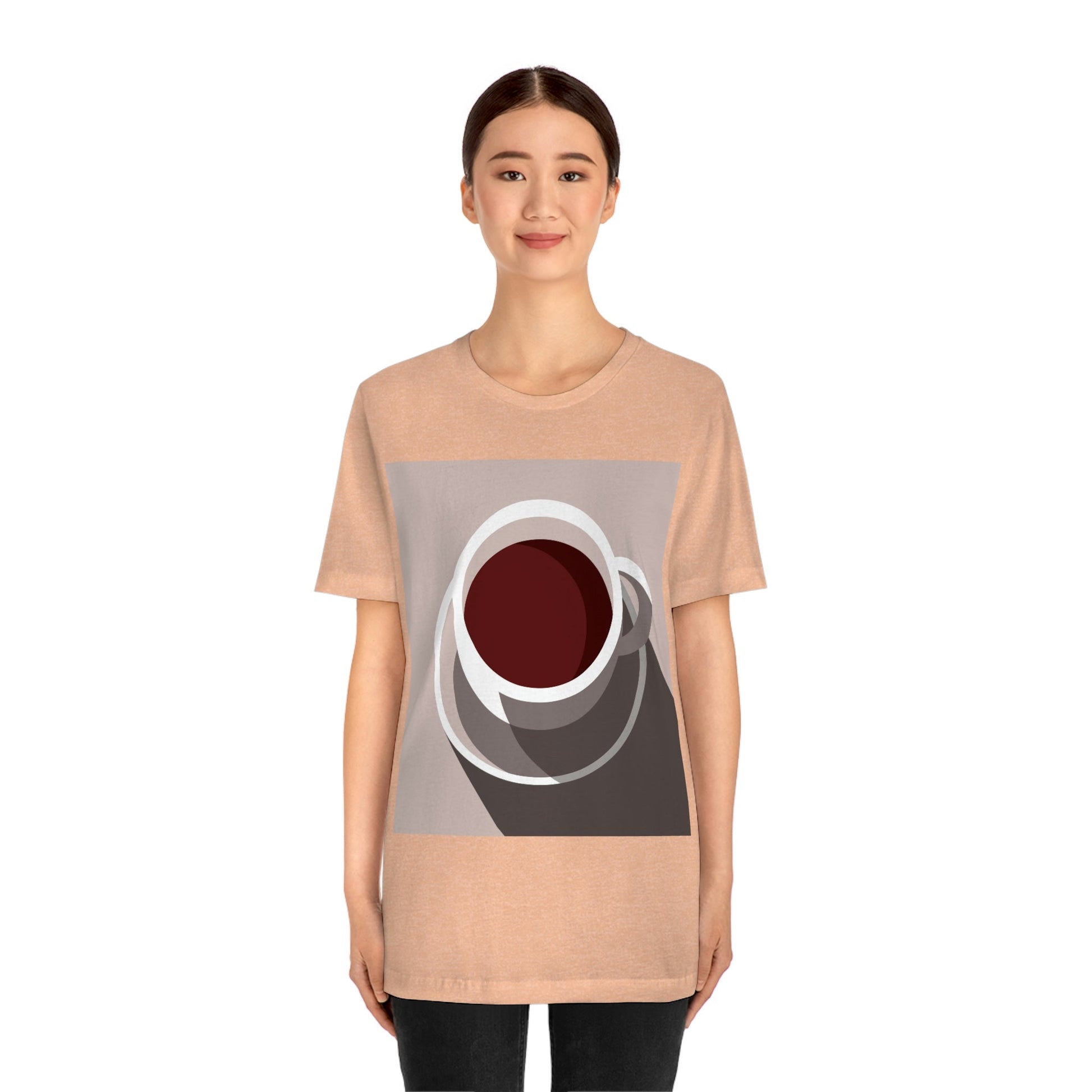 Cup Of Coffee Minimal Art Aesthetic Beige Unisex Jersey Short Sleeve T-Shirt Ichaku [Perfect Gifts Selection]