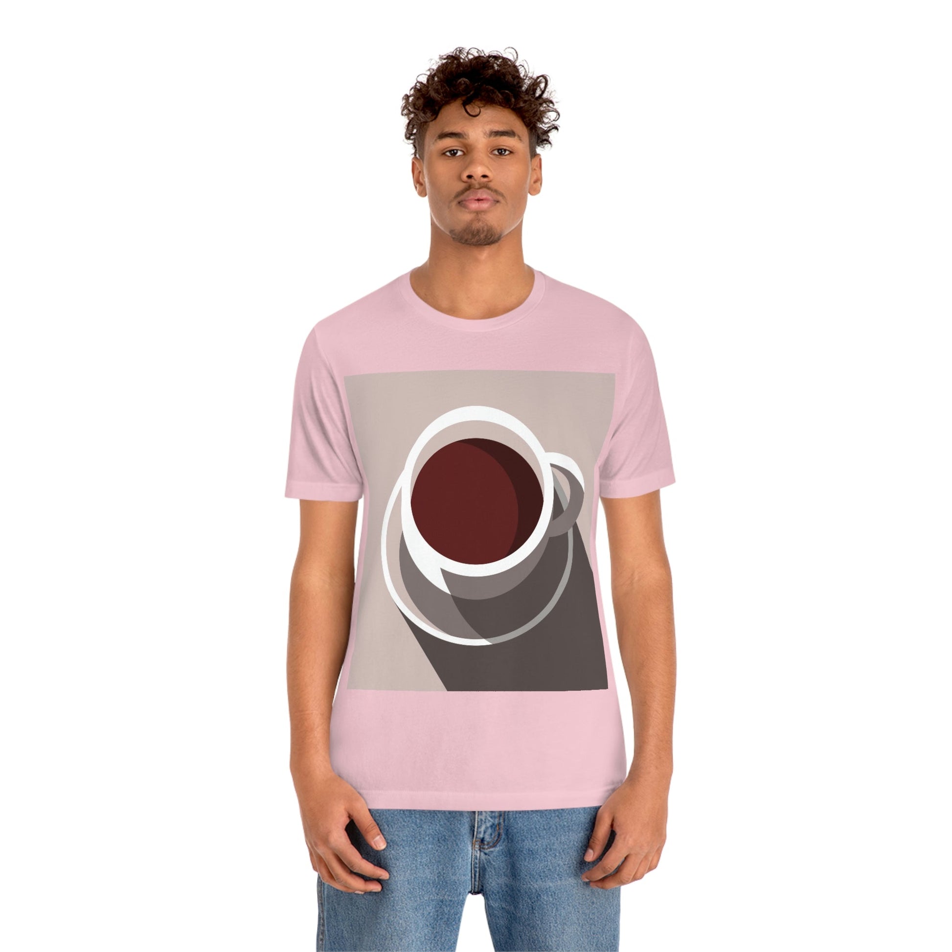 Cup Of Coffee Minimal Art Aesthetic Beige Unisex Jersey Short Sleeve T-Shirt Ichaku [Perfect Gifts Selection]