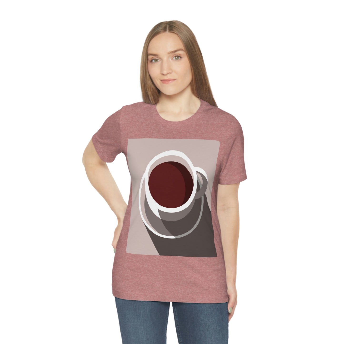 Cup Of Coffee Minimal Art Aesthetic Beige Unisex Jersey Short Sleeve T-Shirt Ichaku [Perfect Gifts Selection]