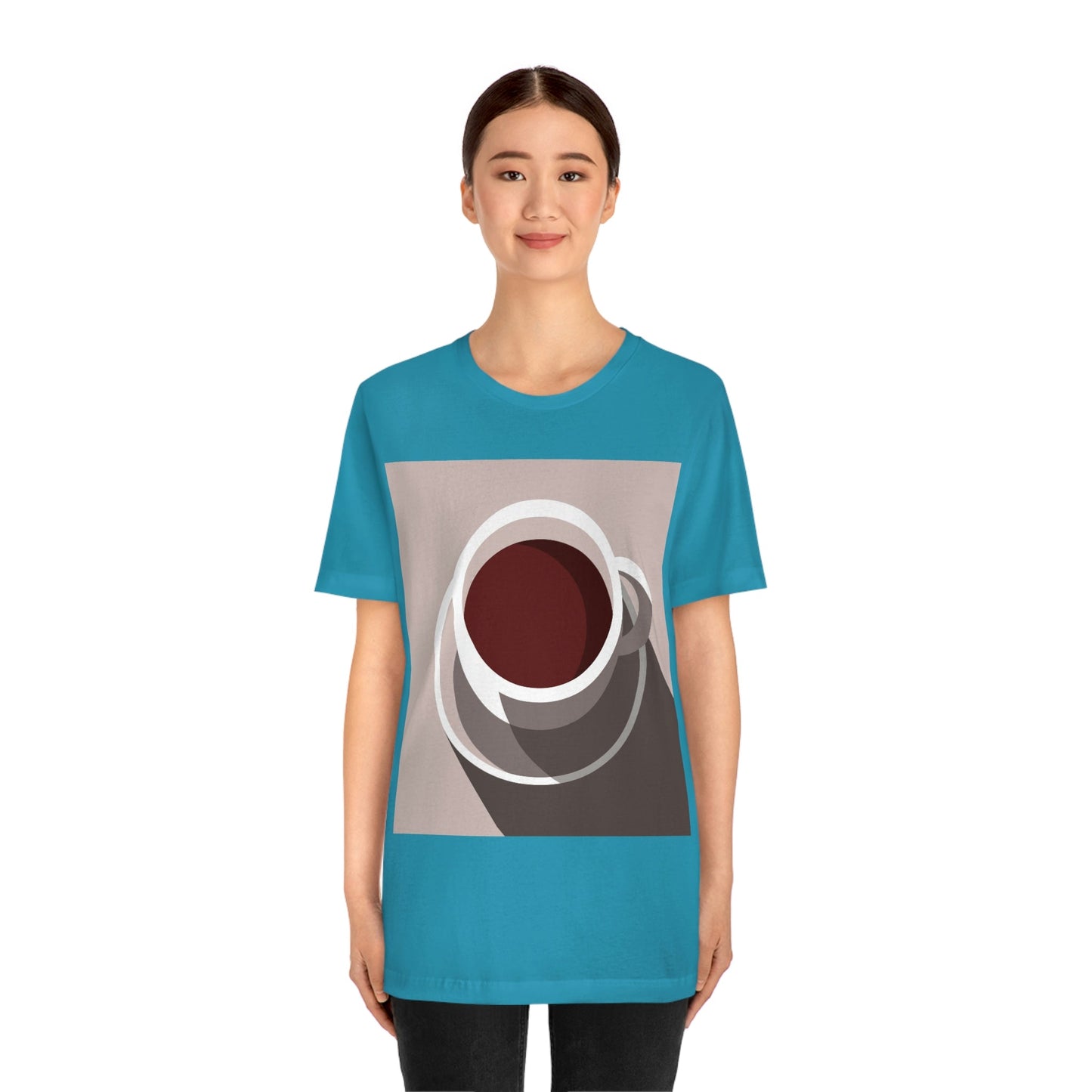 Cup Of Coffee Minimal Art Aesthetic Beige Unisex Jersey Short Sleeve T-Shirt Ichaku [Perfect Gifts Selection]