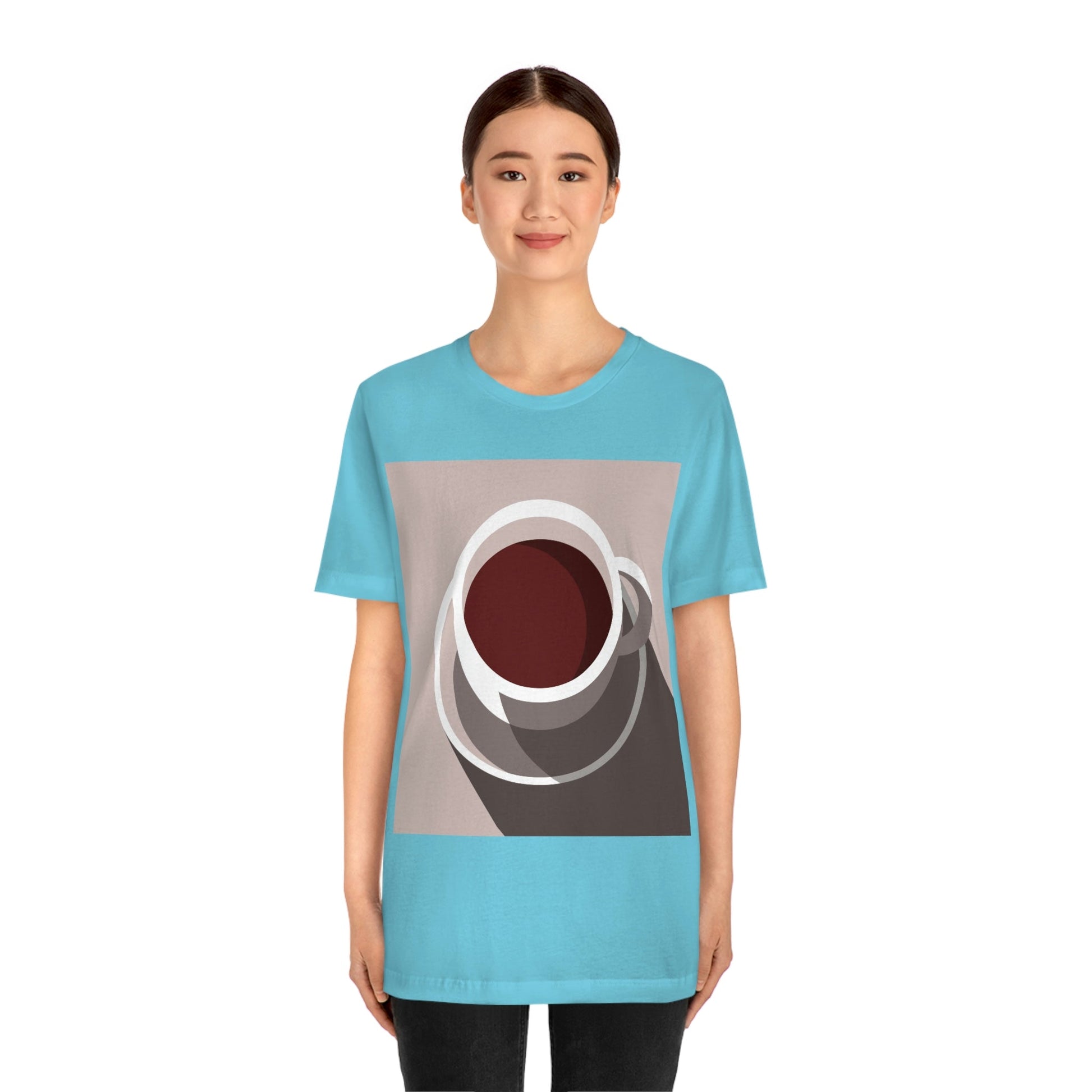 Cup Of Coffee Minimal Art Aesthetic Beige Unisex Jersey Short Sleeve T-Shirt Ichaku [Perfect Gifts Selection]