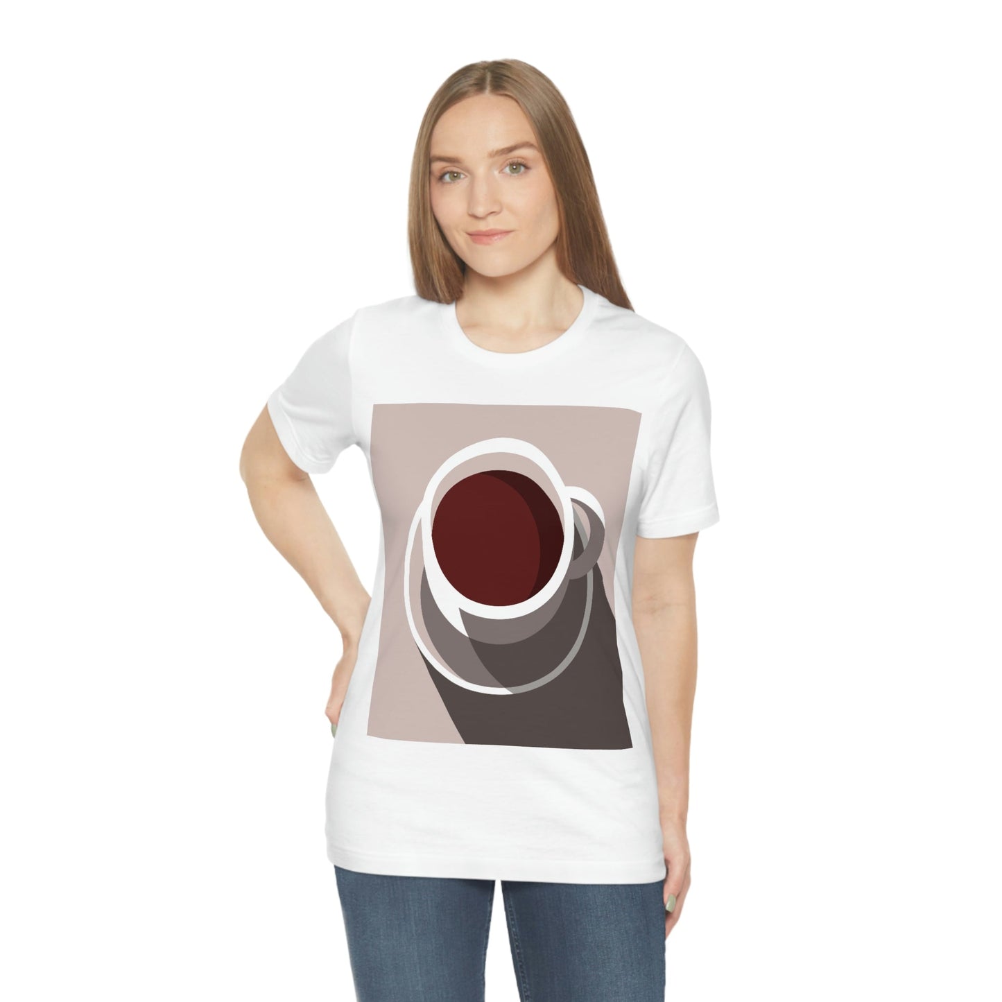 Cup Of Coffee Minimal Art Aesthetic Beige Unisex Jersey Short Sleeve T-Shirt Ichaku [Perfect Gifts Selection]