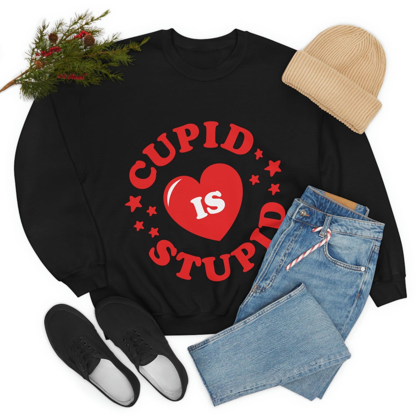 Cupid is Stupid Valentines Day Quotes Unisex Heavy Blend™ Crewneck Sweatshirt Ichaku [Perfect Gifts Selection]