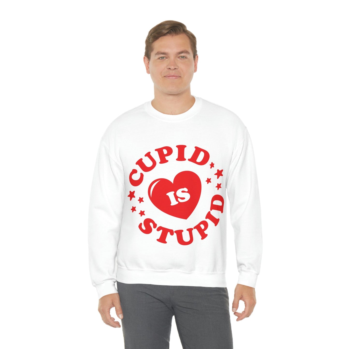 Cupid is Stupid Valentines Day Quotes Unisex Heavy Blend™ Crewneck Sweatshirt Ichaku [Perfect Gifts Selection]