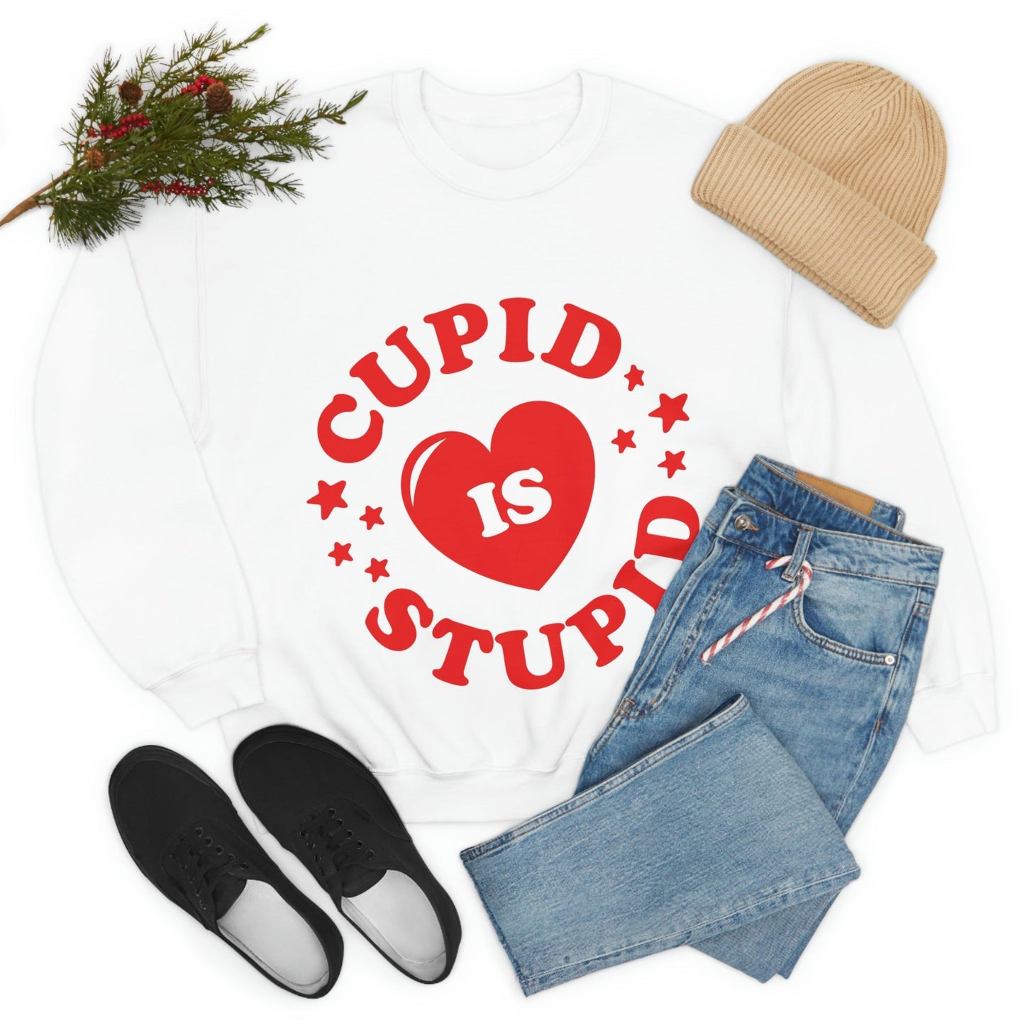 Cupid is Stupid Valentines Day Quotes Unisex Heavy Blend™ Crewneck Sweatshirt Ichaku [Perfect Gifts Selection]