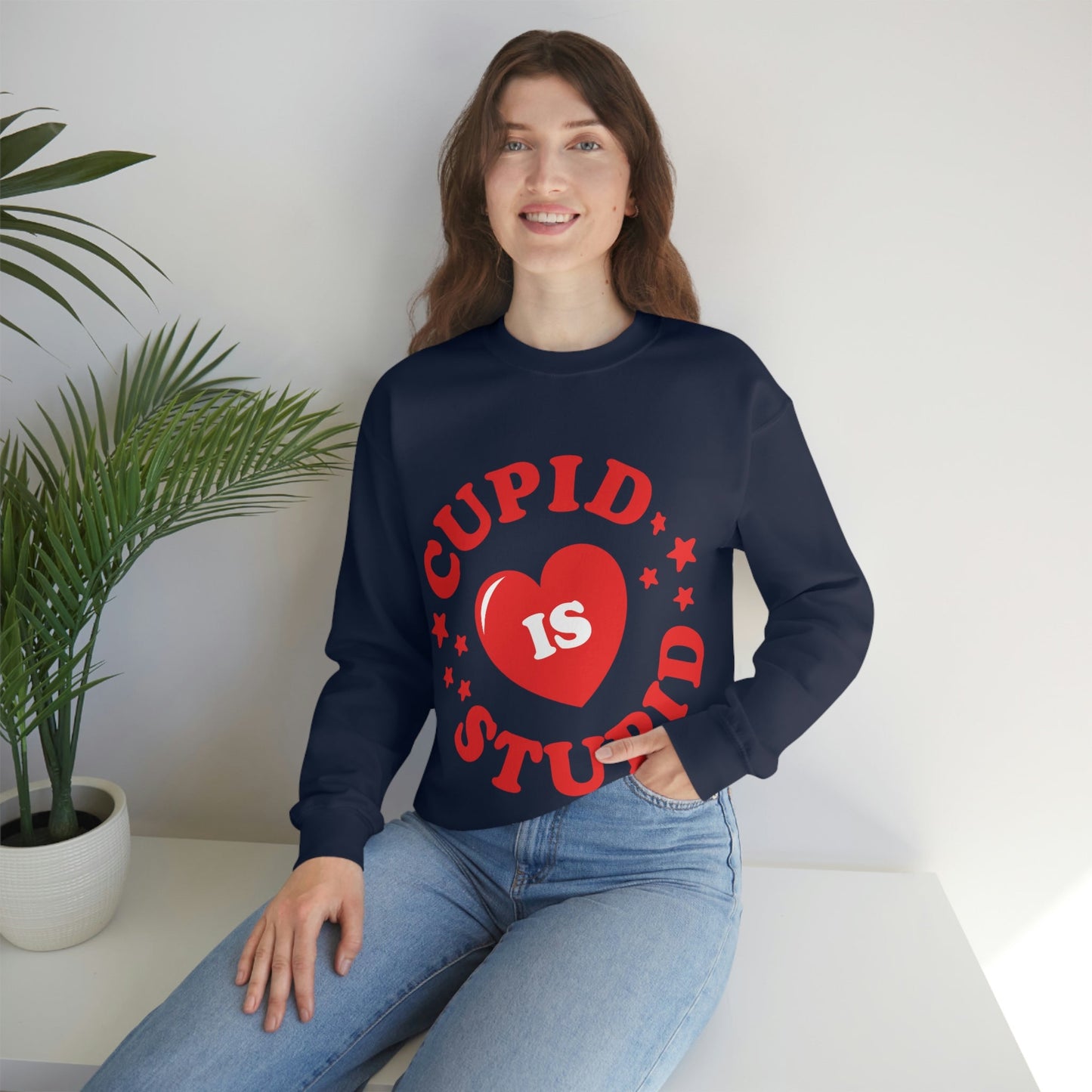 Cupid is Stupid Valentines Day Quotes Unisex Heavy Blend™ Crewneck Sweatshirt Ichaku [Perfect Gifts Selection]