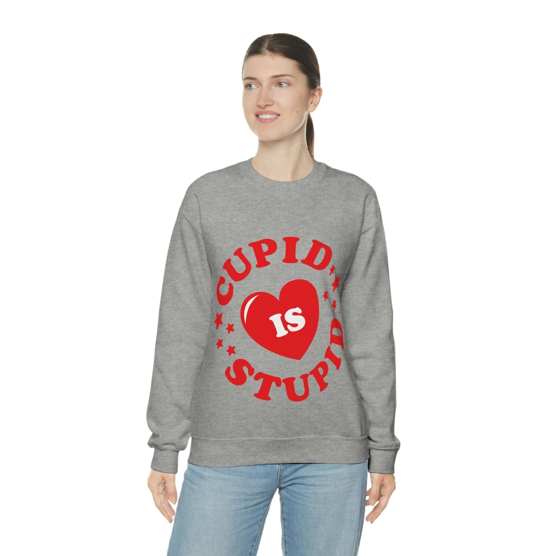 Cupid is Stupid Valentines Day Quotes Unisex Heavy Blend™ Crewneck Sweatshirt Ichaku [Perfect Gifts Selection]