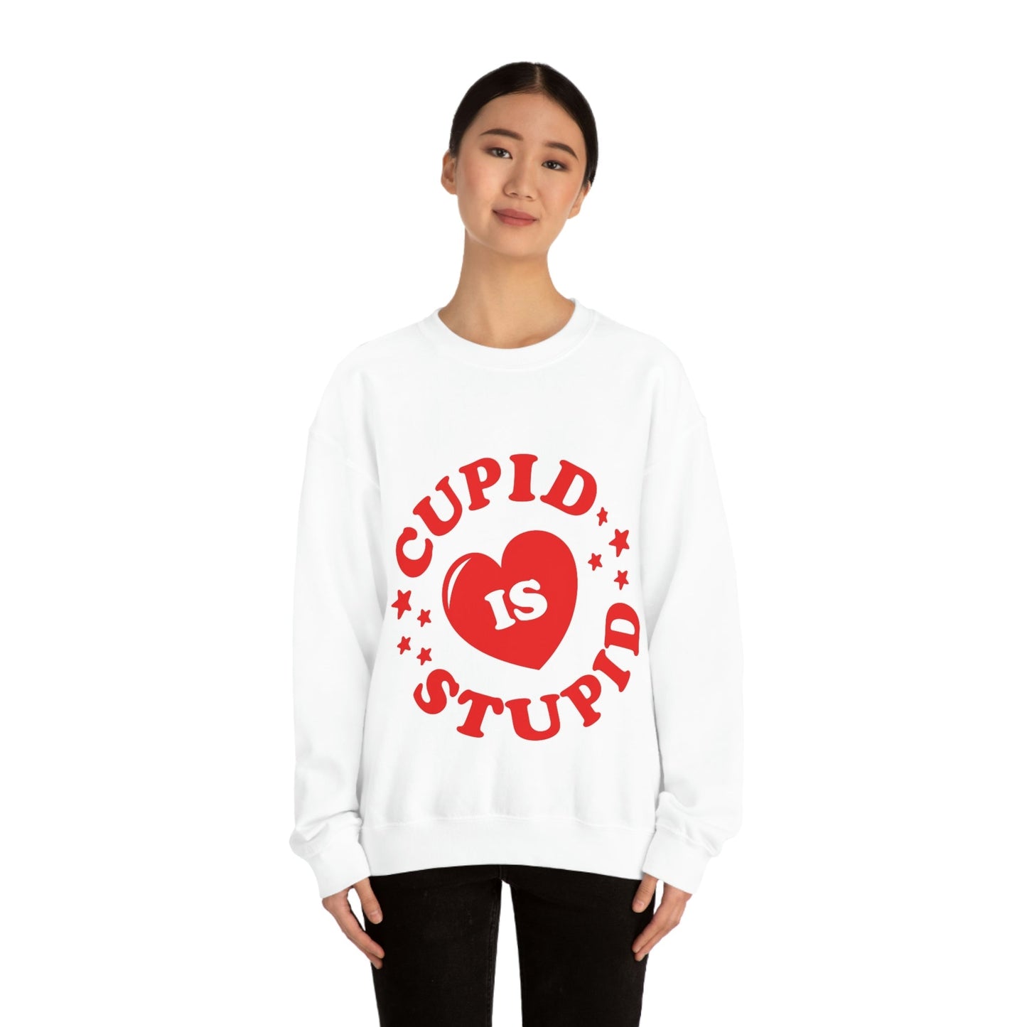 Cupid is Stupid Valentines Day Quotes Unisex Heavy Blend™ Crewneck Sweatshirt Ichaku [Perfect Gifts Selection]