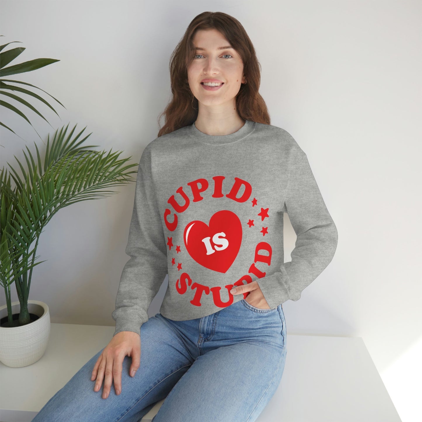 Cupid is Stupid Valentines Day Quotes Unisex Heavy Blend™ Crewneck Sweatshirt Ichaku [Perfect Gifts Selection]