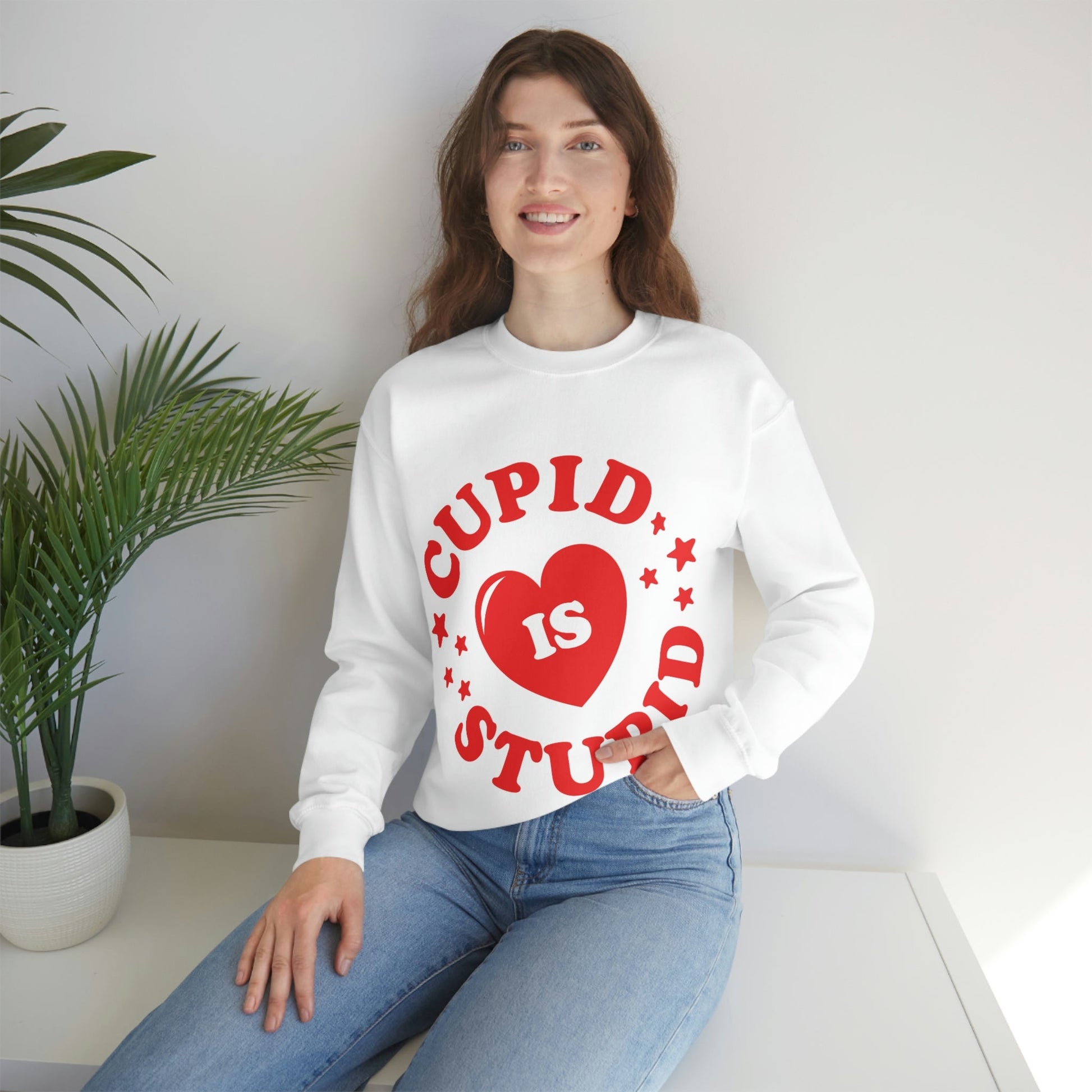 Cupid is Stupid Valentines Day Quotes Unisex Heavy Blend™ Crewneck Sweatshirt Ichaku [Perfect Gifts Selection]