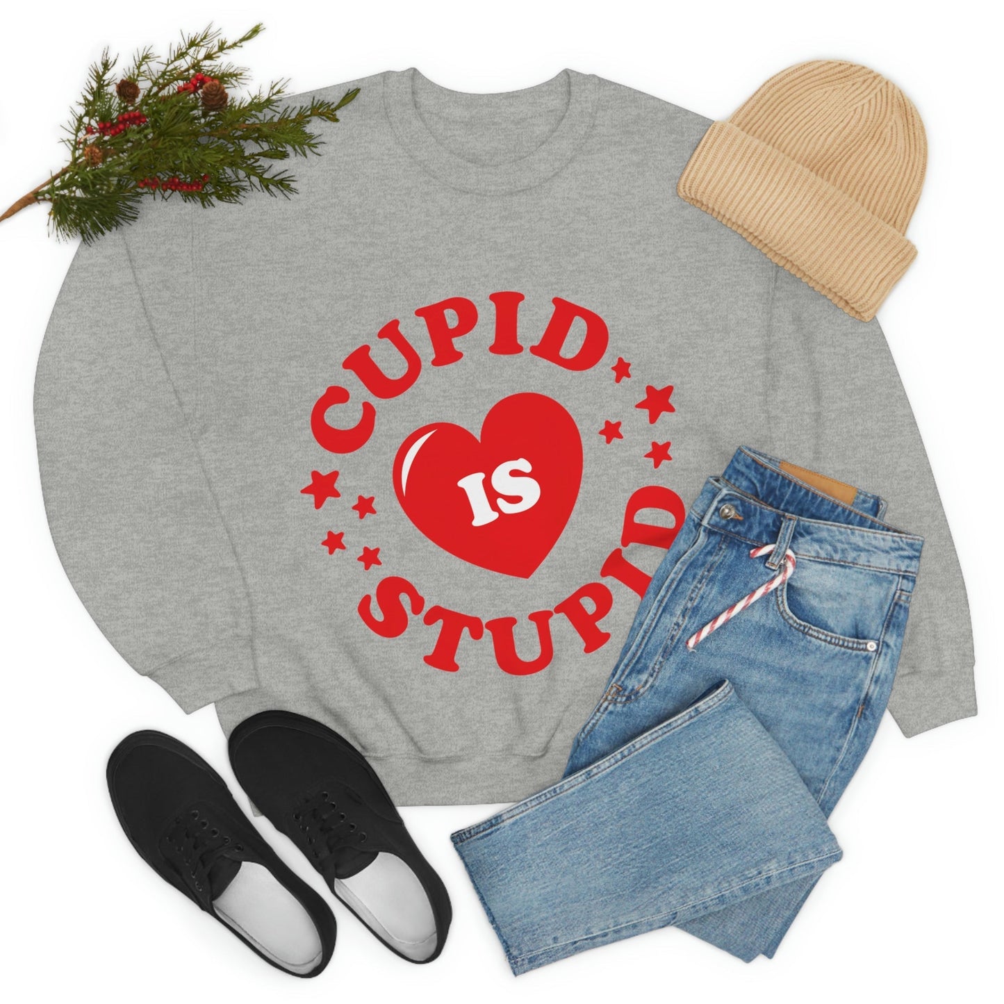 Cupid is Stupid Valentines Day Quotes Unisex Heavy Blend™ Crewneck Sweatshirt Ichaku [Perfect Gifts Selection]