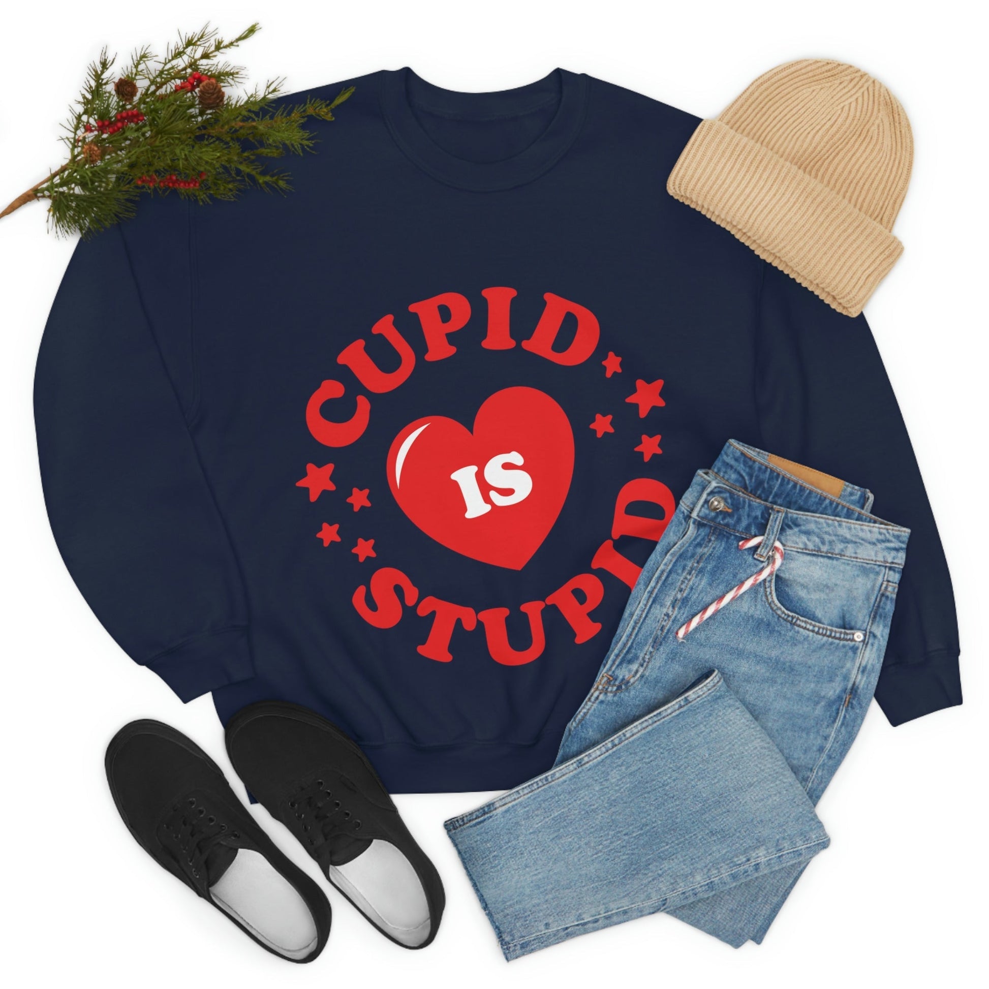 Cupid is Stupid Valentines Day Quotes Unisex Heavy Blend™ Crewneck Sweatshirt Ichaku [Perfect Gifts Selection]