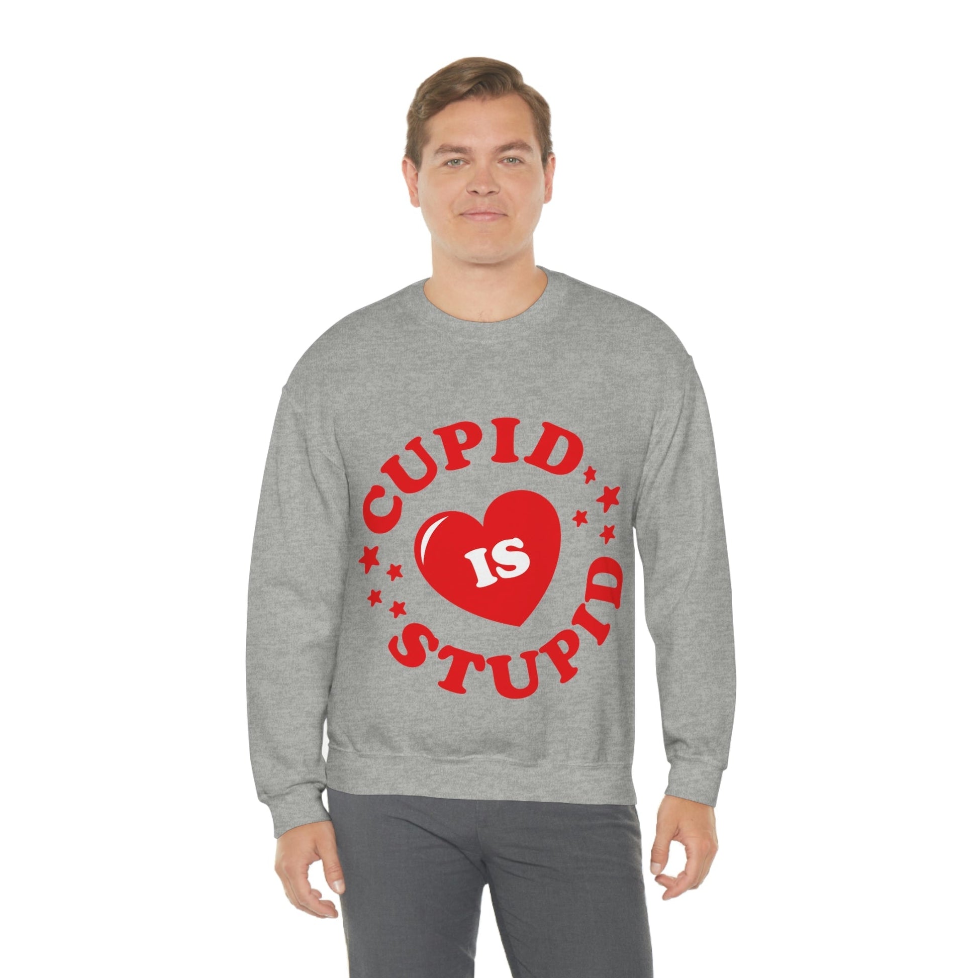 Cupid is Stupid Valentines Day Quotes Unisex Heavy Blend™ Crewneck Sweatshirt Ichaku [Perfect Gifts Selection]