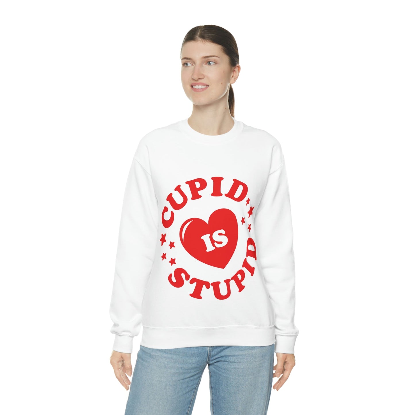 Cupid is Stupid Valentines Day Quotes Unisex Heavy Blend™ Crewneck Sweatshirt Ichaku [Perfect Gifts Selection]