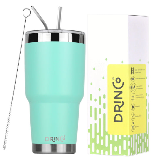 DRINCO® 30oz Insulated Tumbler Spill Proof Lid w/2 Straws (Teal) Ichaku [Perfect Gifts Selection]