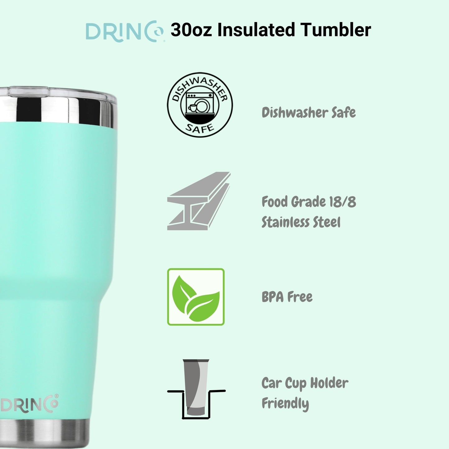 DRINCO® 30oz Insulated Tumbler Spill Proof Lid w/2 Straws (Teal) Ichaku [Perfect Gifts Selection]